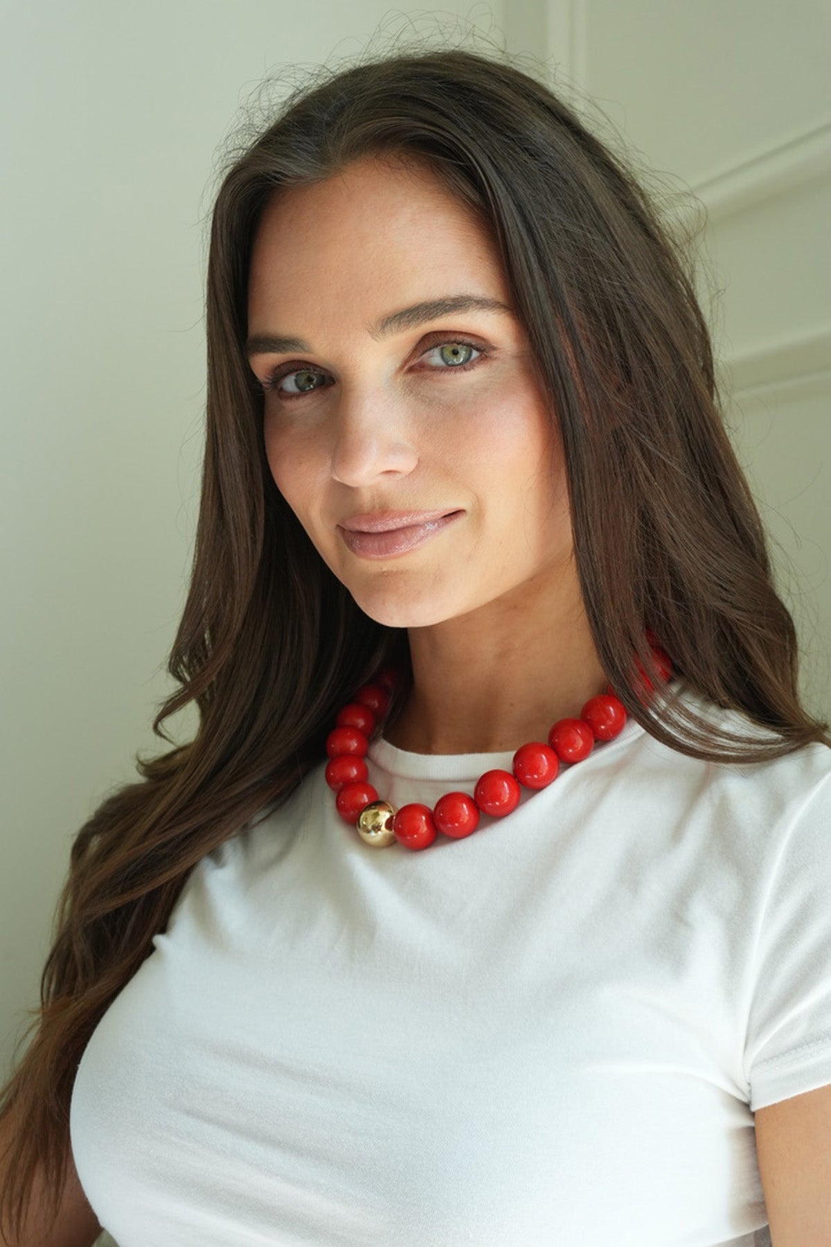 Marjorie Beaded Gumball Game Day Necklace in Red