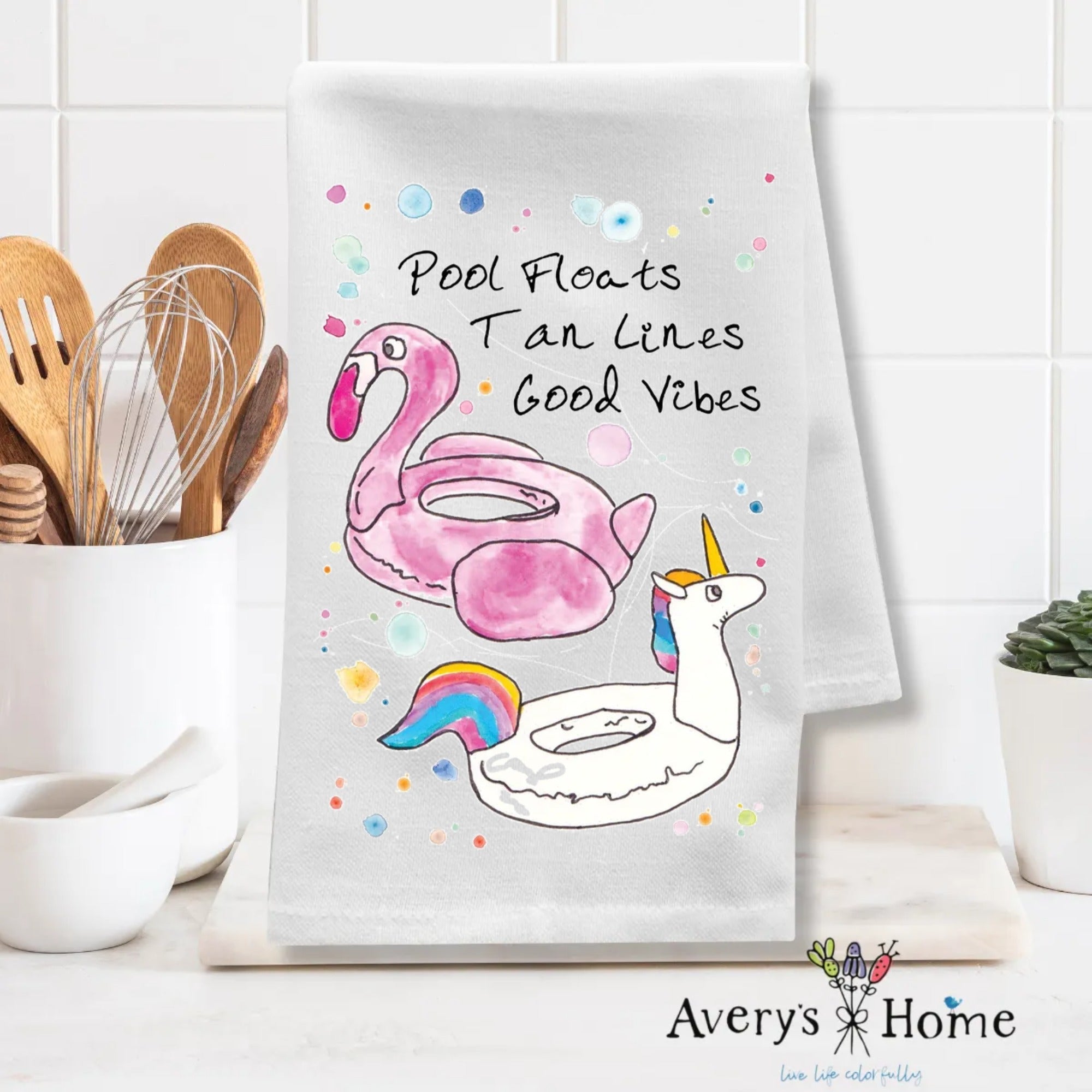 Pool Floats dish towel design detail