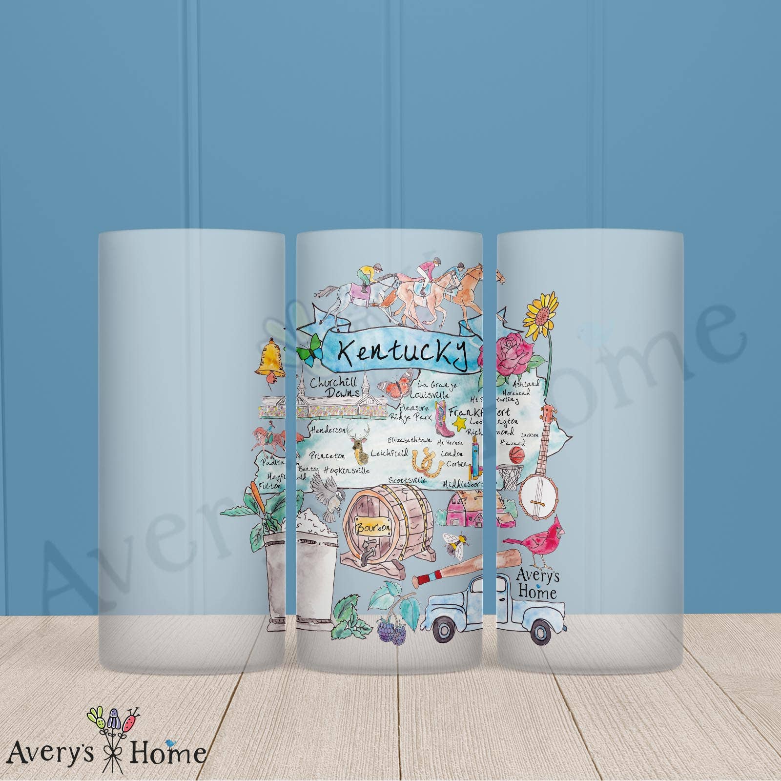 Kentucky State Map Frosted Drinking Glass