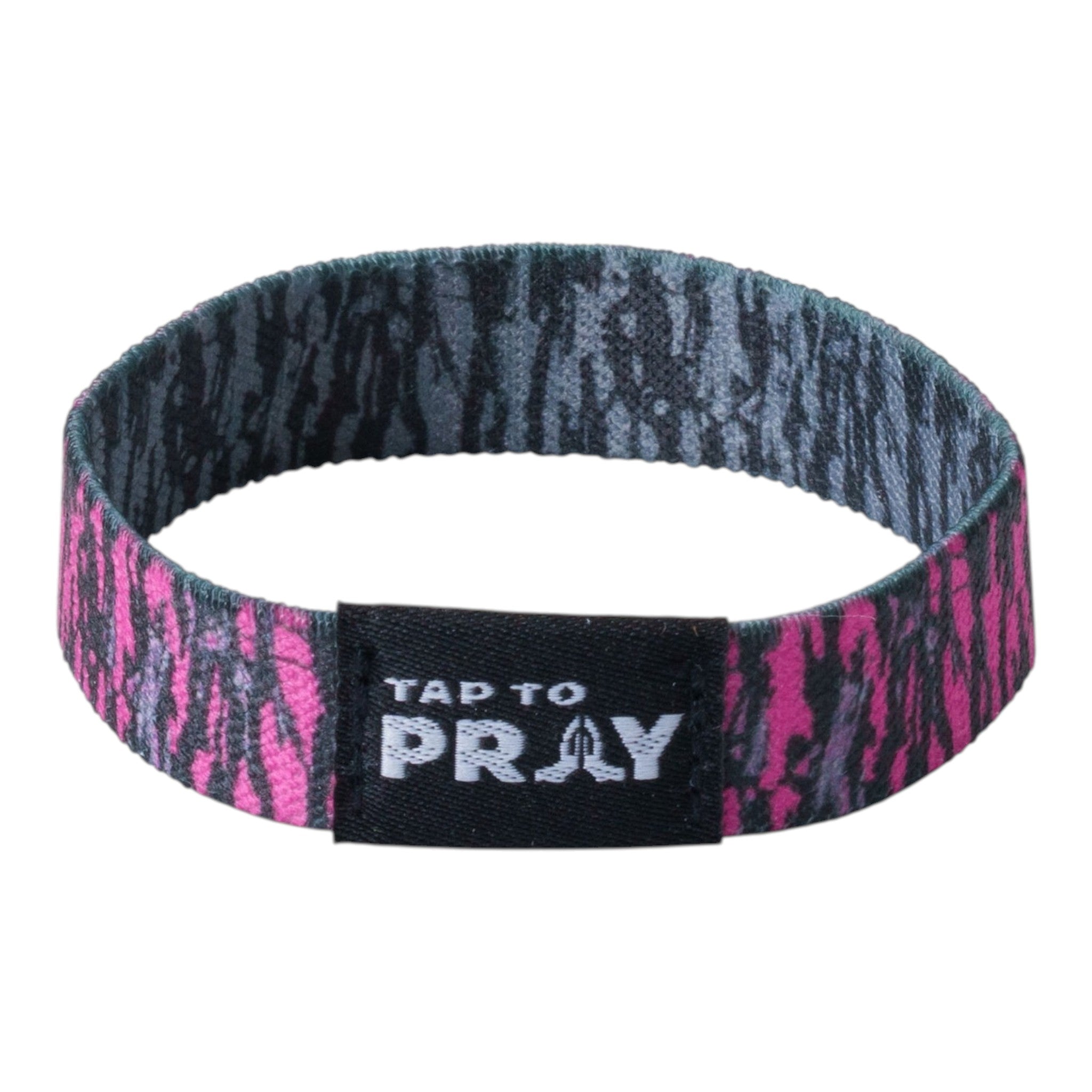 Tap To Pray® Wristband – Tree Bark Camo Pink & Grey
