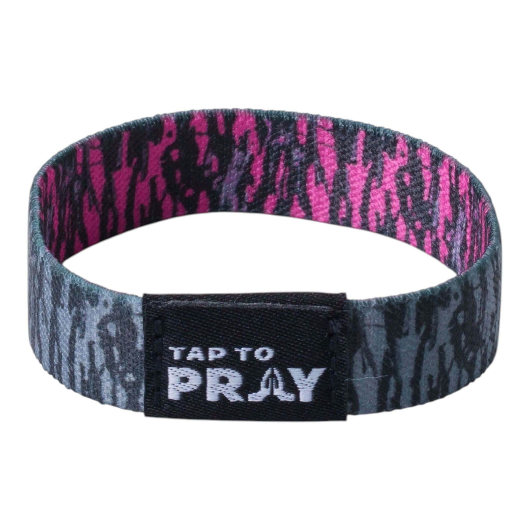 Tap To Pray® Wristband – Tree Bark Camo Pink & Grey