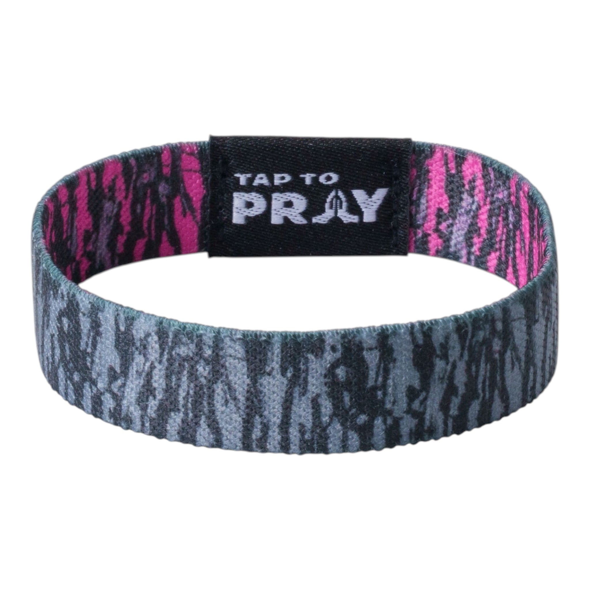 Tap To Pray® Wristband – Tree Bark Camo Pink & Grey