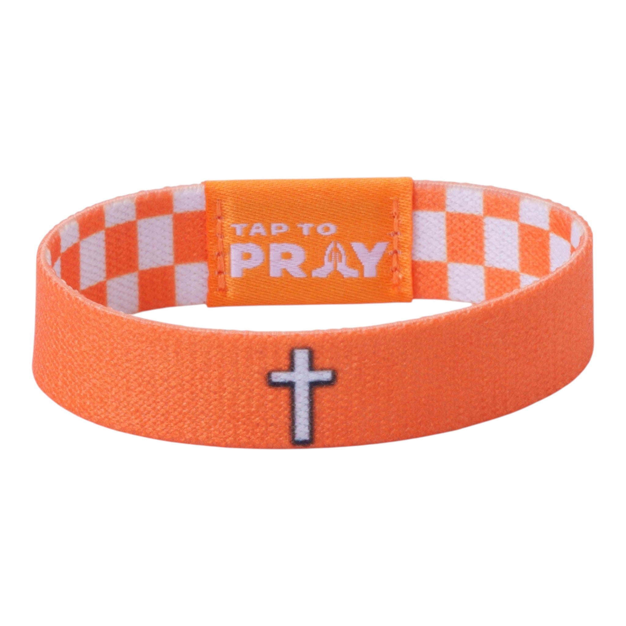 Tap To Pray® Wristband – Orange & White Checkers