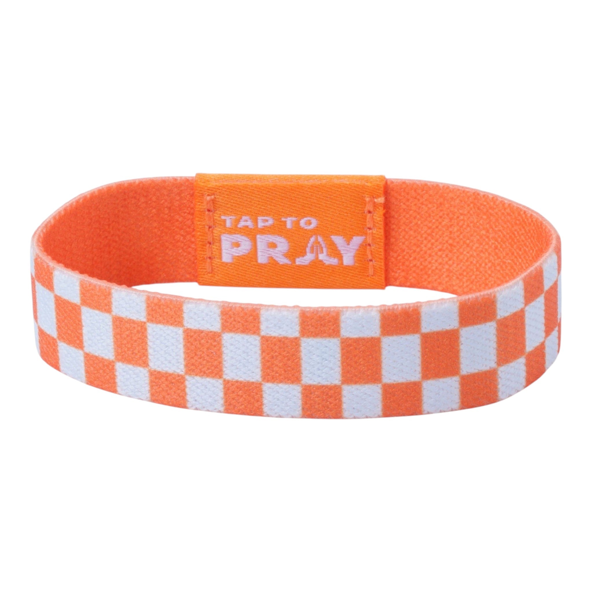 Tap To Pray® Wristband – Orange & White Checkers
