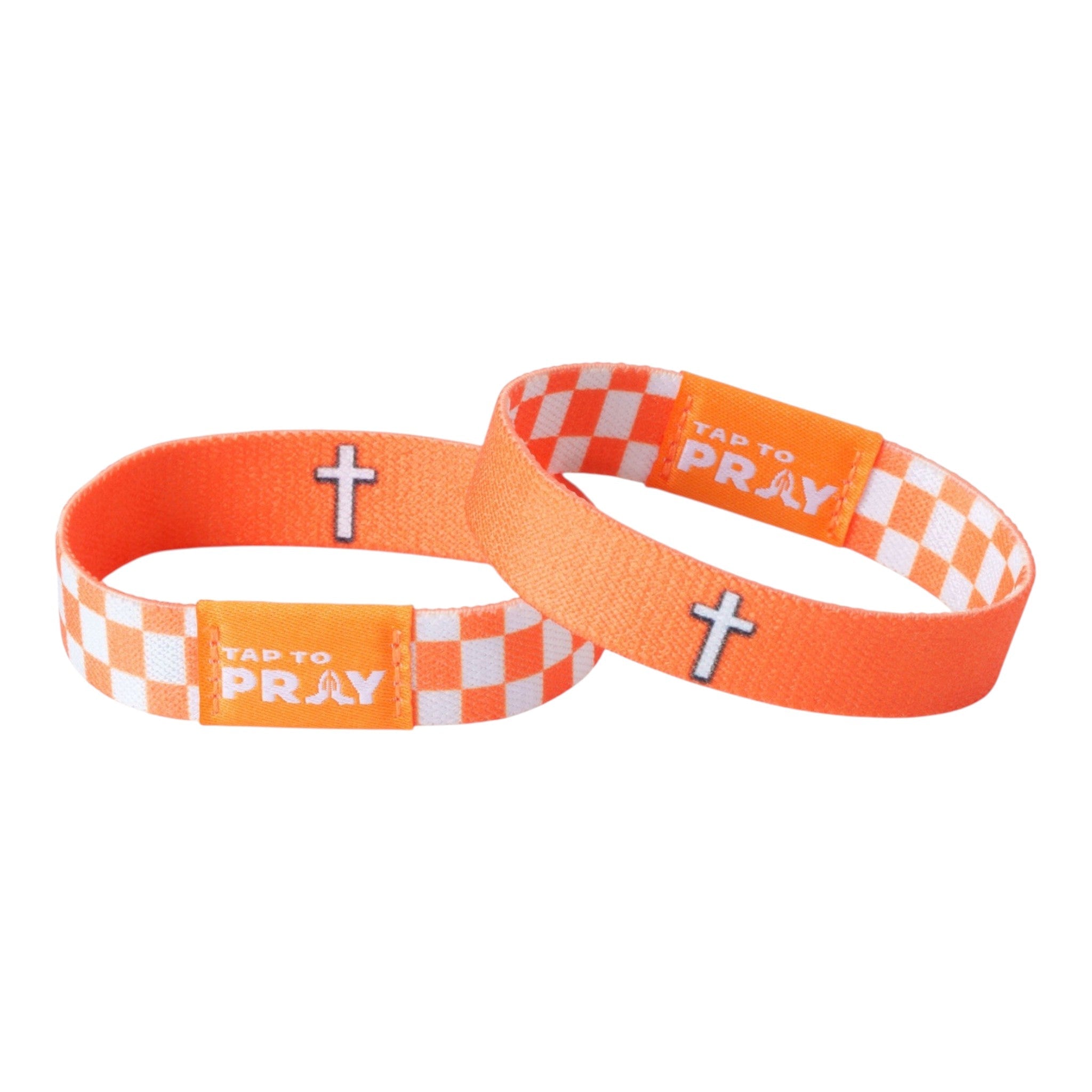 Tap To Pray® Wristband – Orange & White Checkers