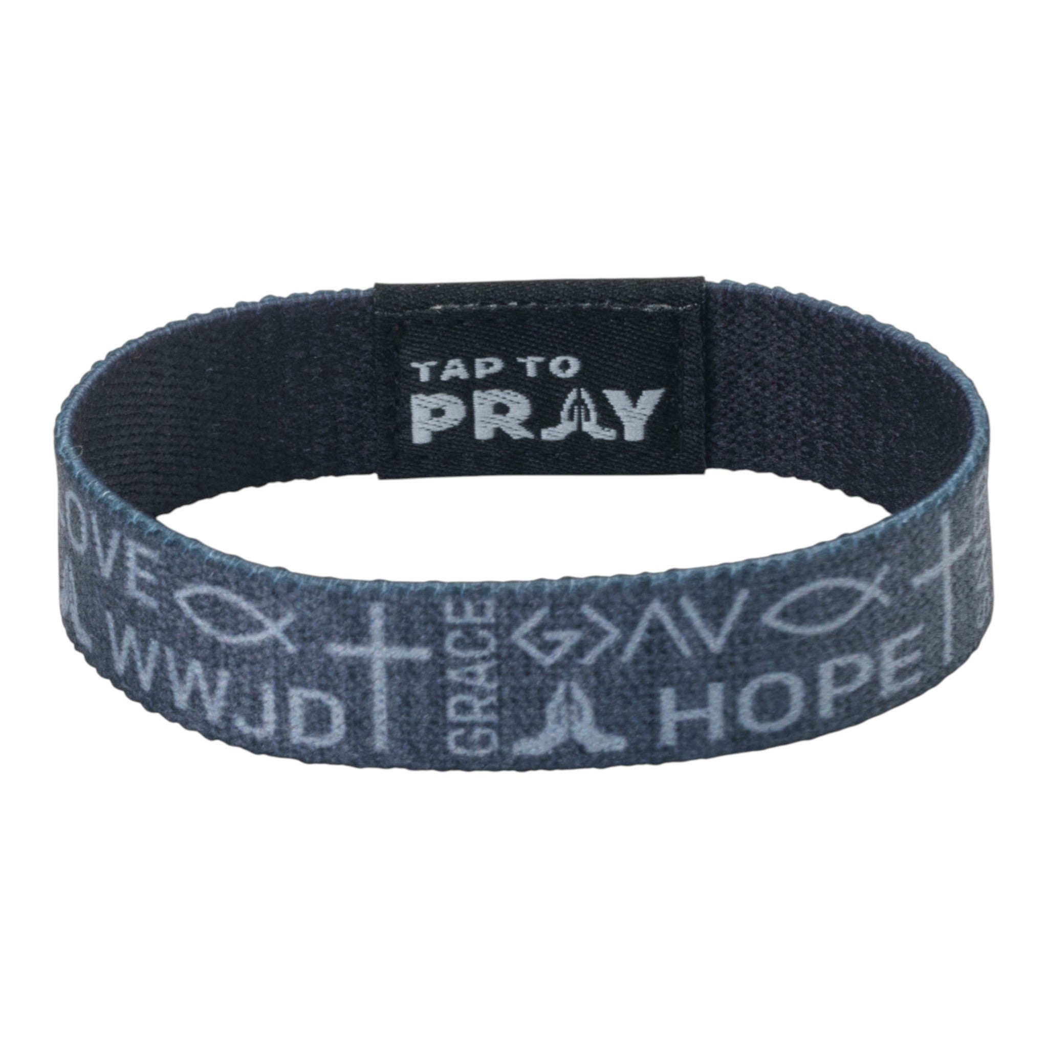 Tap To Pray® Wristband – Symbols of Faith - Grey
