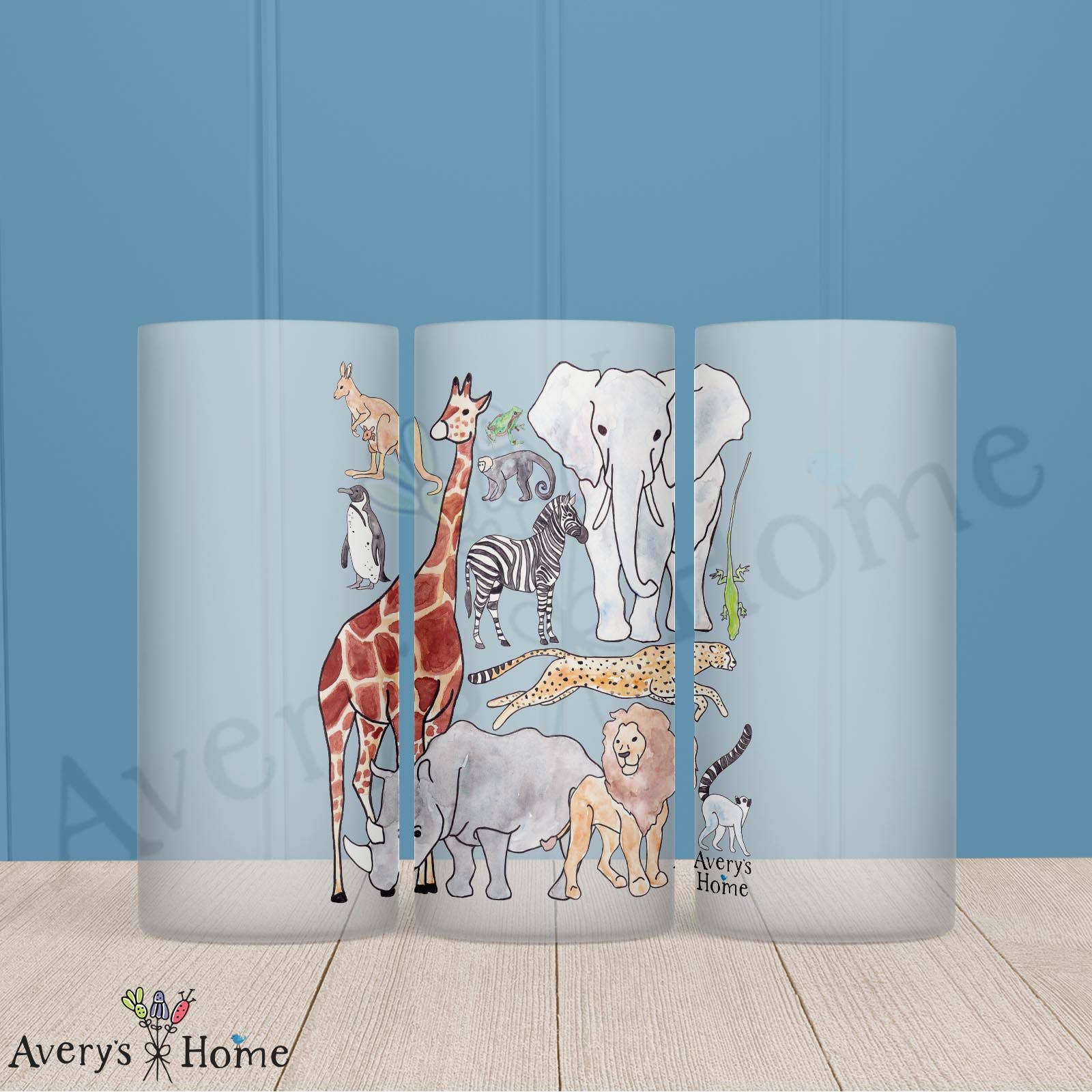 Safari Zoo Animals Frosted Drinking Glass