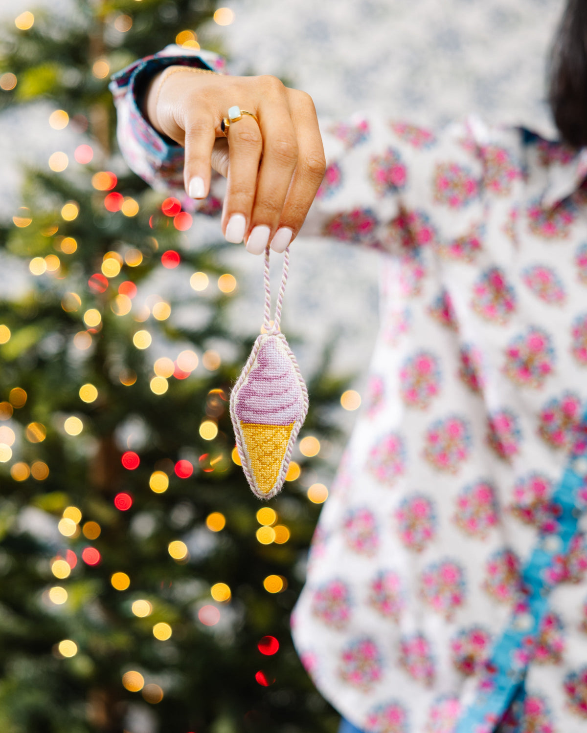 Needlepoint Icon Ornament - Ice Cream Cone