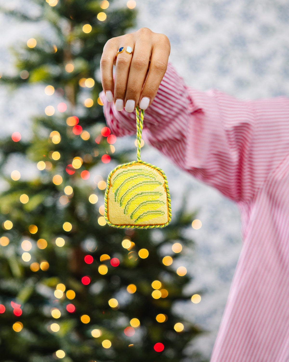 Needlepoint Icon Ornament - Avocado Toast