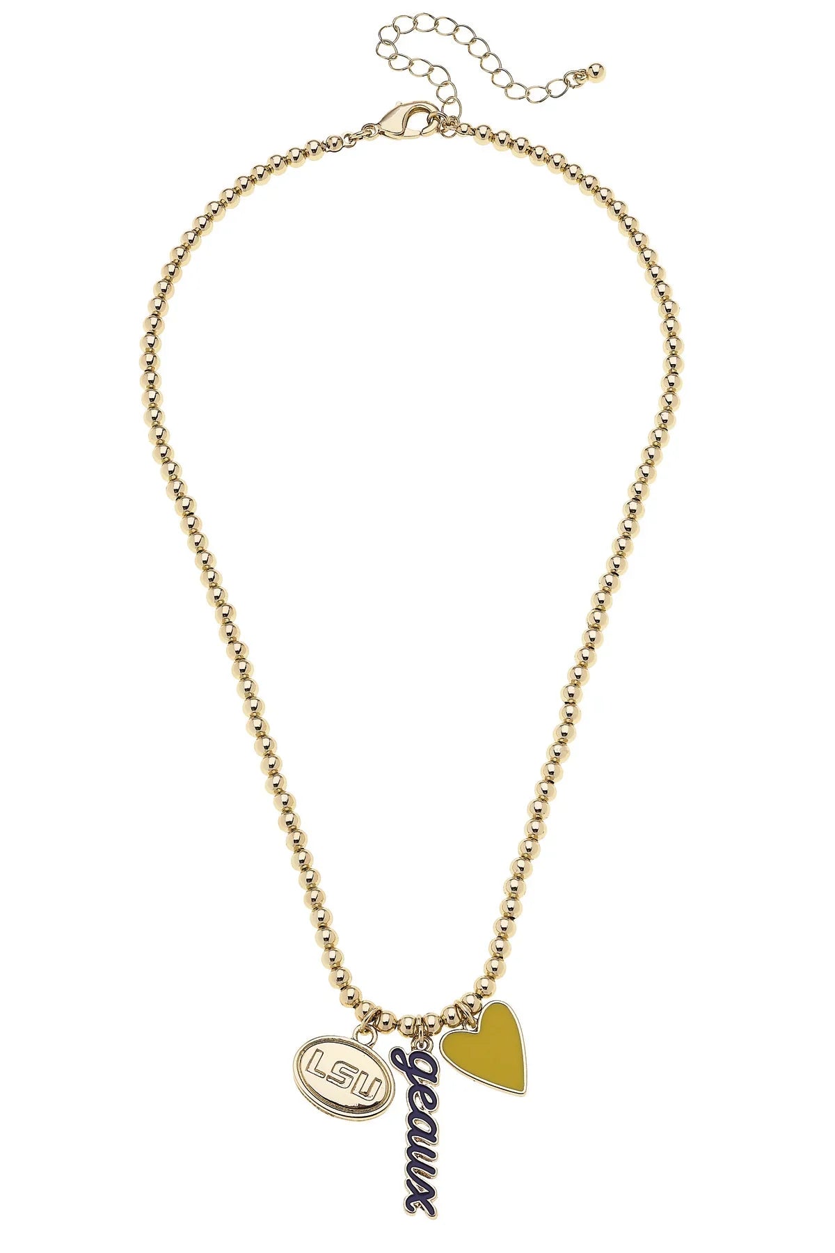 LSU Tigers Ball Bead Charm Necklace in Shiny Gold