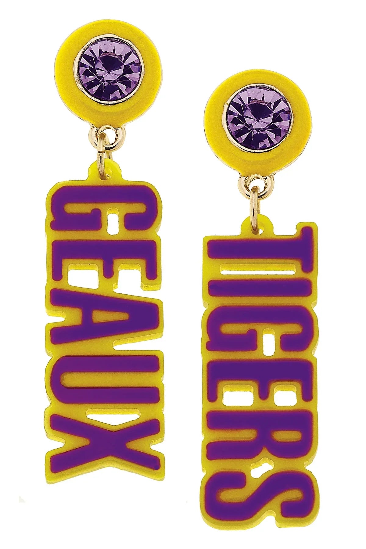 LSU Tigers Resin Block Letter Earrings in Purple