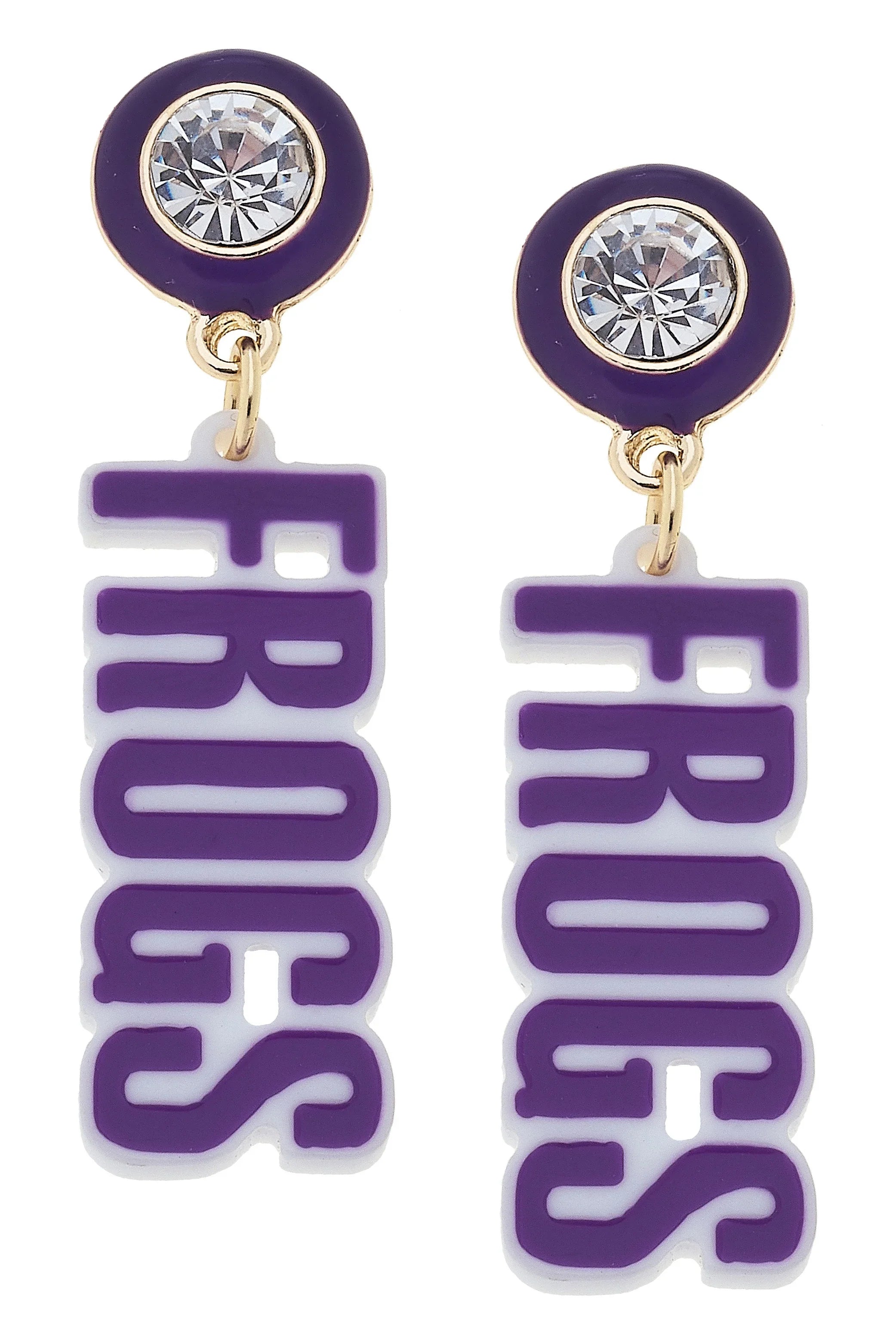 TCU Horned Frogs Resin Block Letter Earrings in Purple