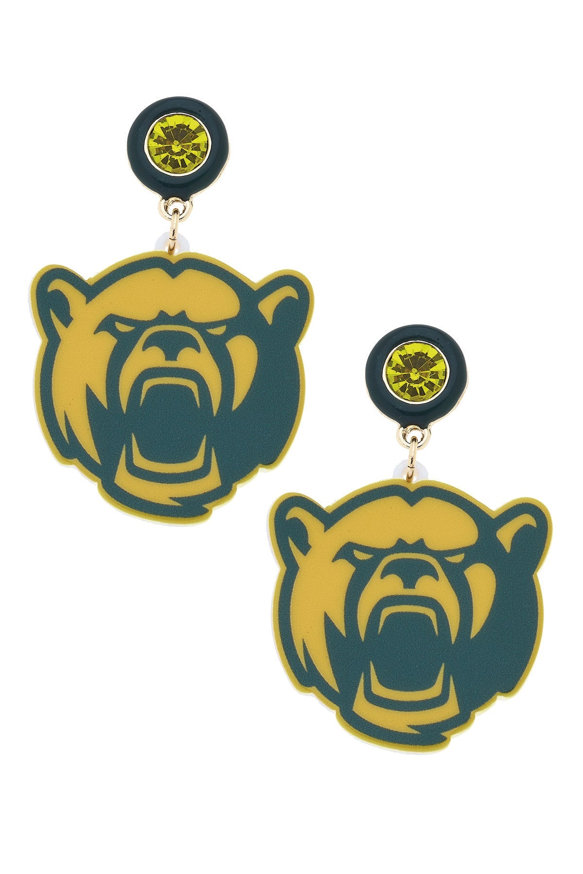 Baylor Bruiser Bear Resin Mascot Earrings in Green/Gold