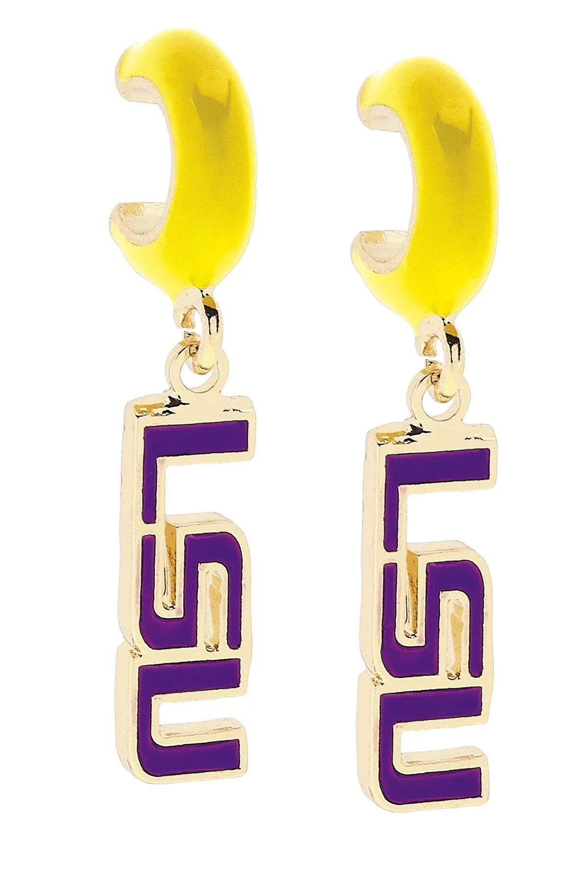 LSU Tigers Enamel Logo Huggie Hoop Earrings in Gold