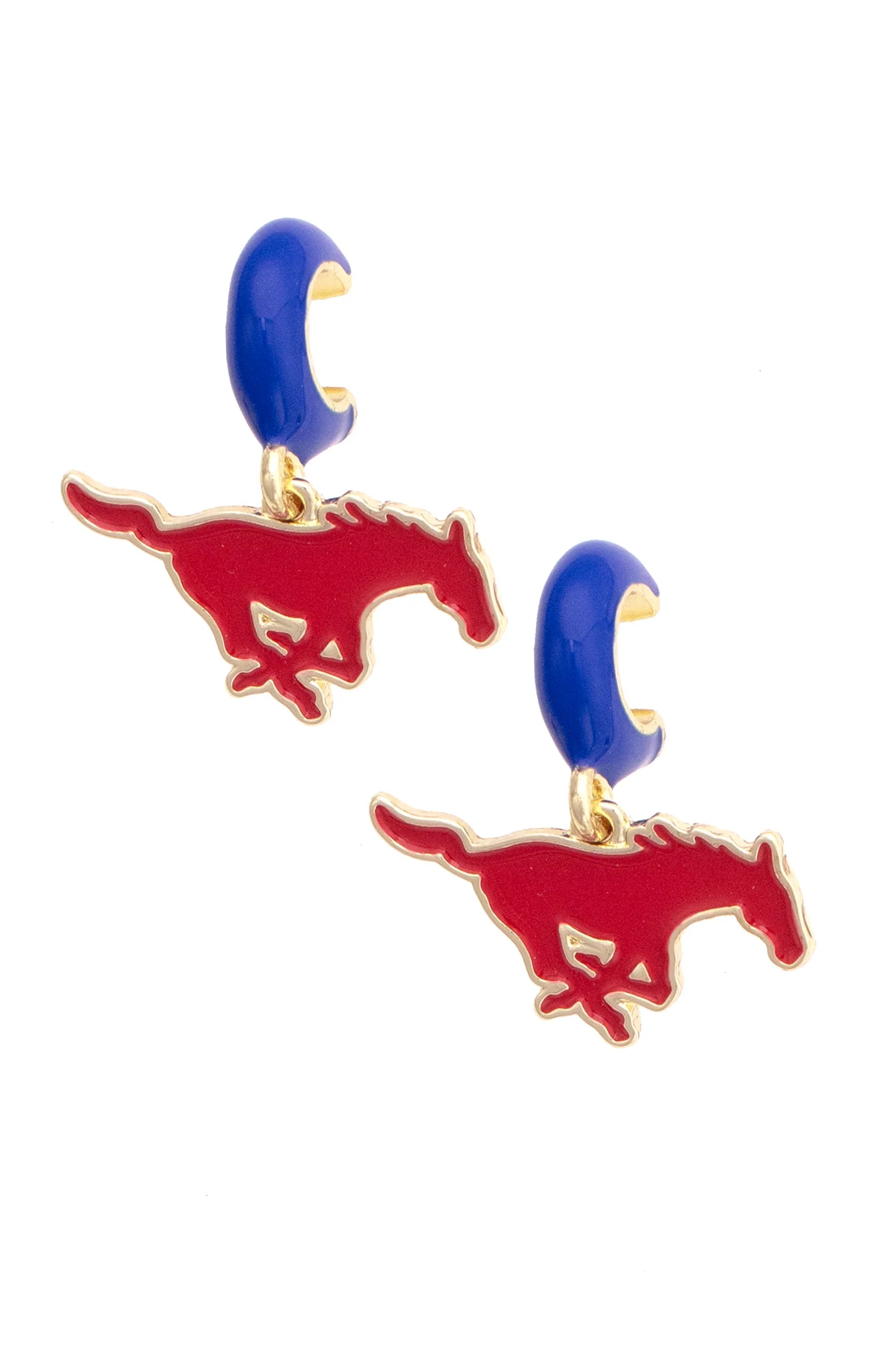 SMU Mustangs Enamel Logo Huggie Hoop Earrings in Blue