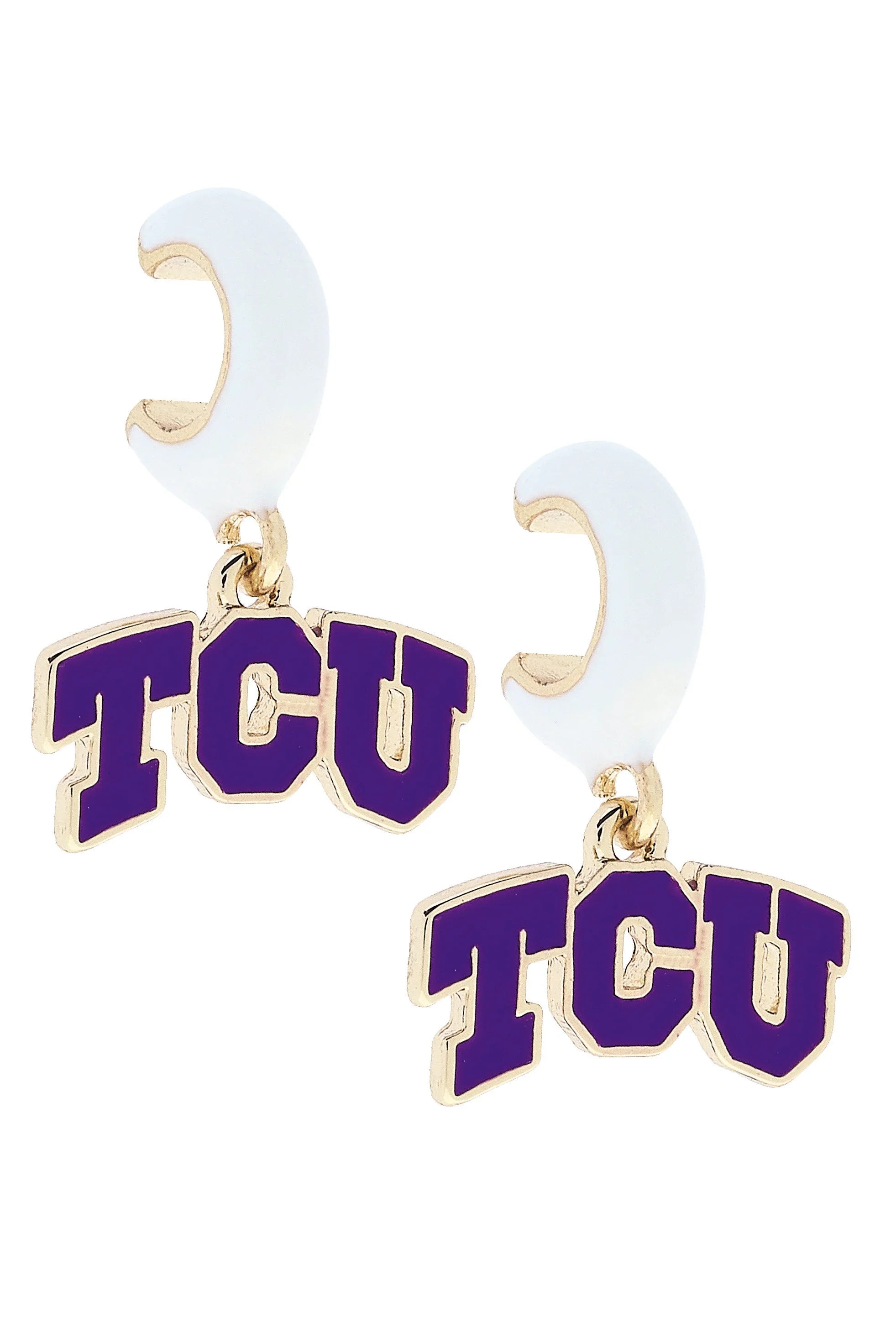 TCU Horned Frogs Enamel Logo Huggie Hoop Earrings in White