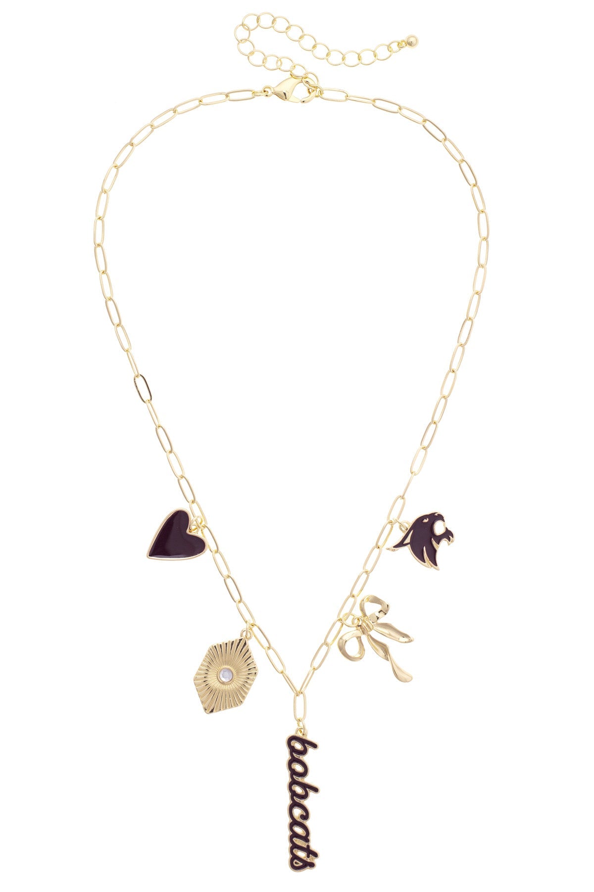 Texas State Bobcats Paper Clip Charm Collector Necklace in Shiny Gold