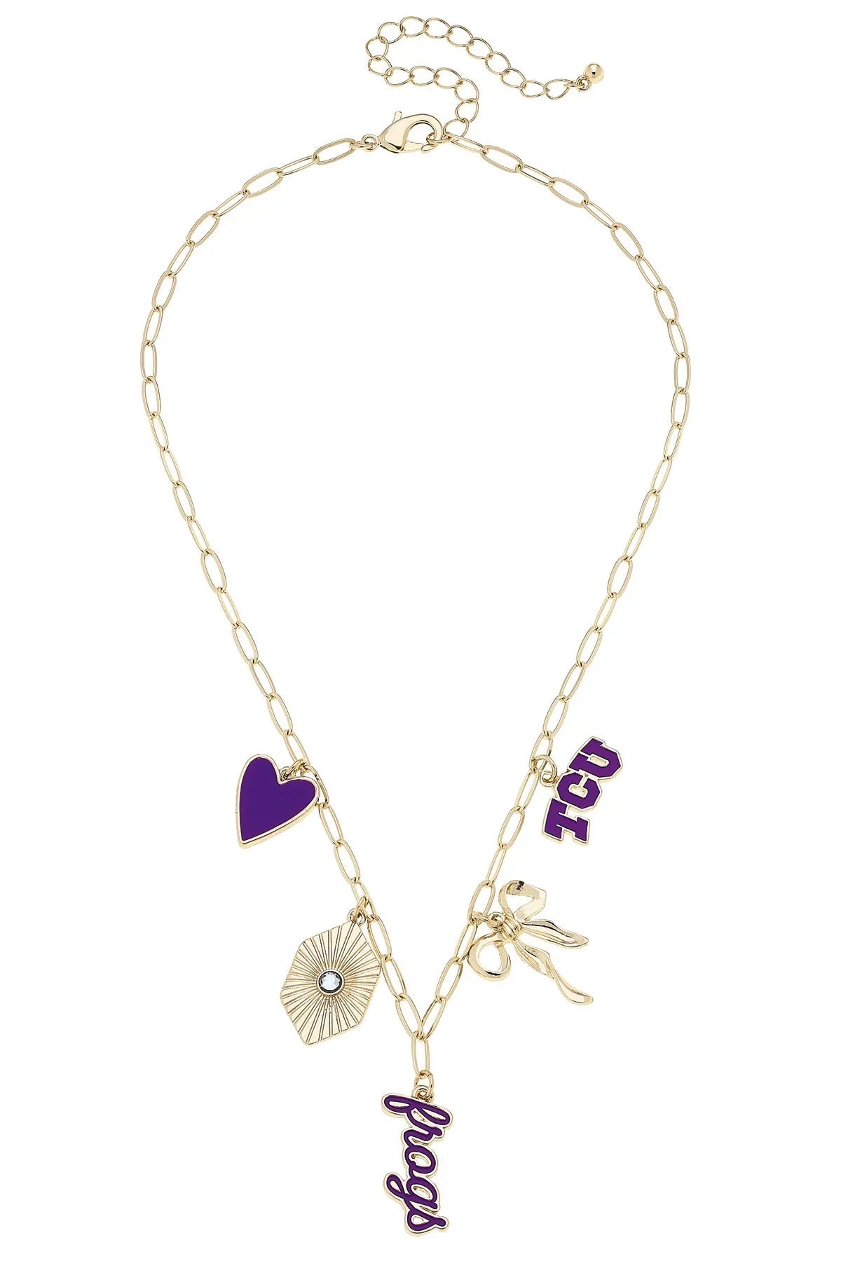 TCU Horned Frogs Paper Clip Charm Collector Necklace in Shiny Gold