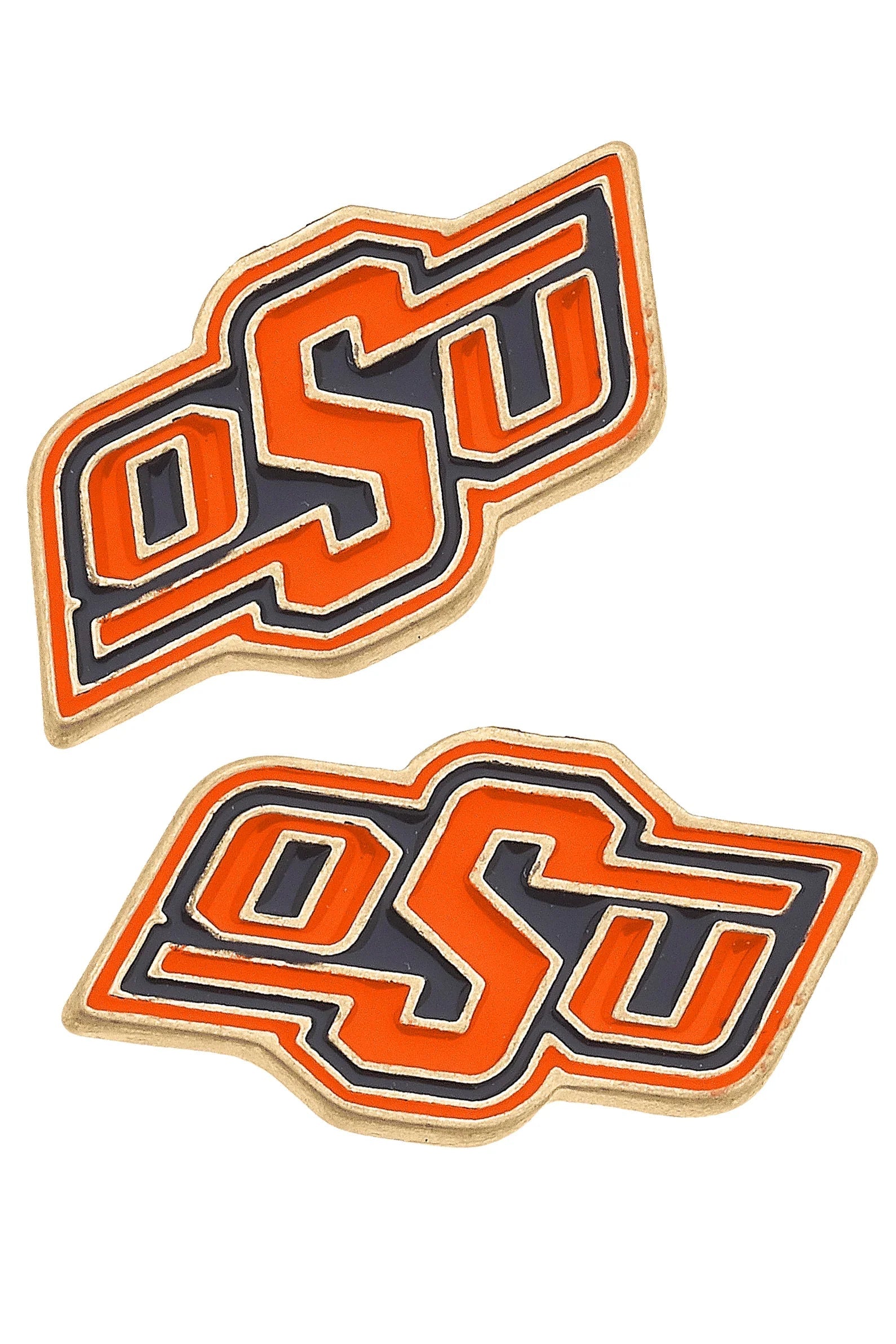 Oklahoma State Cowboys Enamel Logo Stud Earrings in Shiny Gold