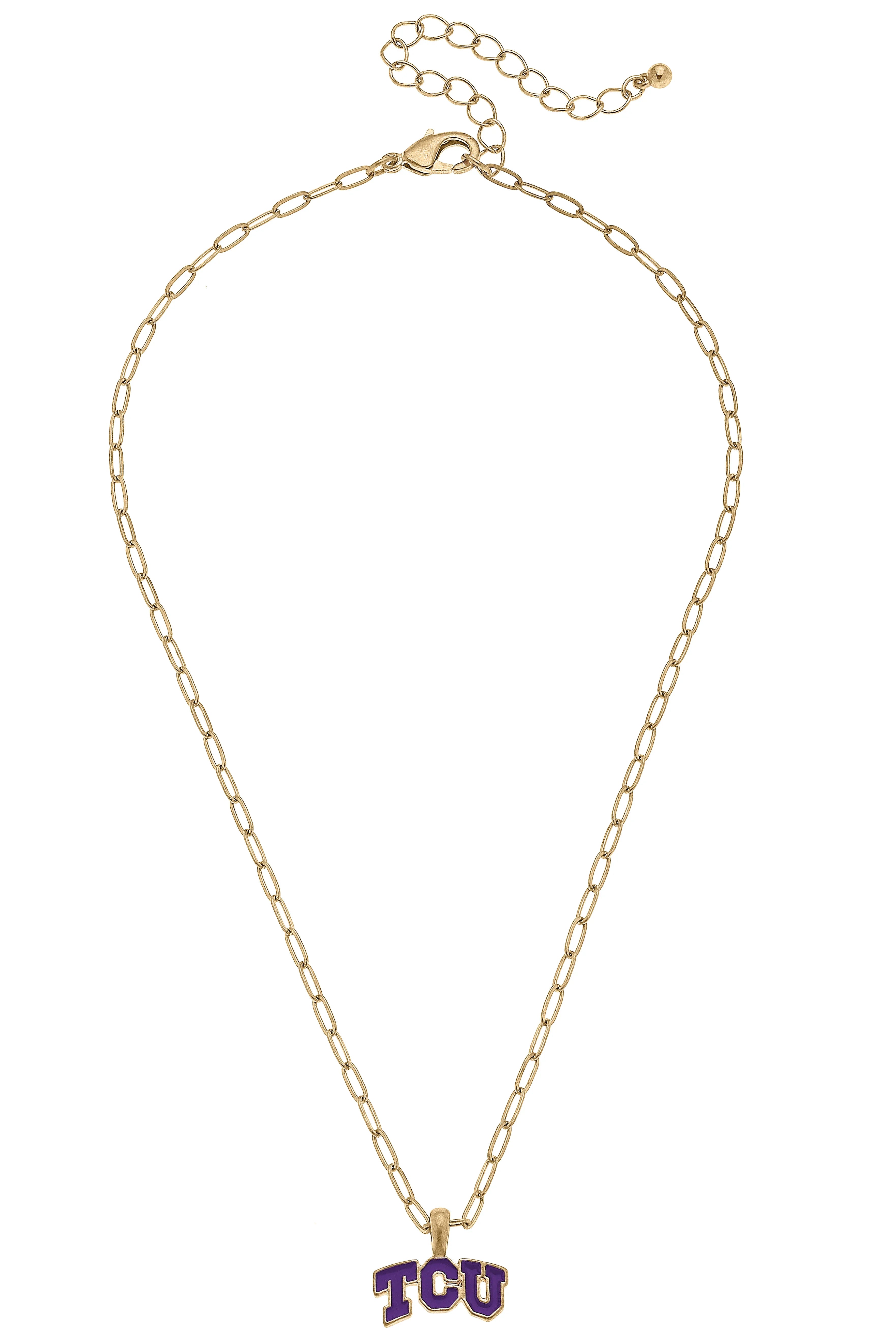 TCU Horned Frogs Enamel Pendant Necklace in Shiny Gold