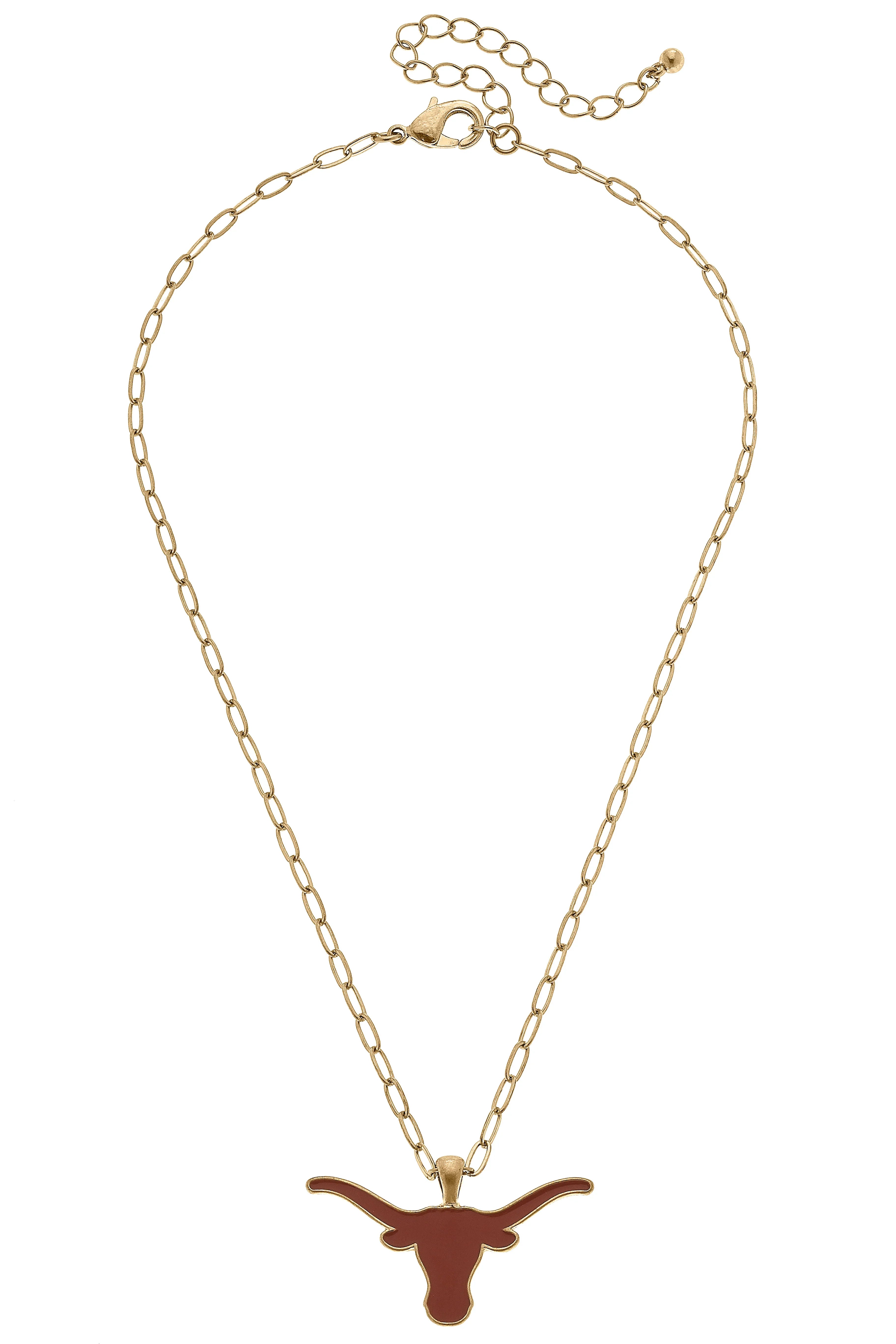 Texas Longhorns Enamel Pendant Necklace in Shiny Gold