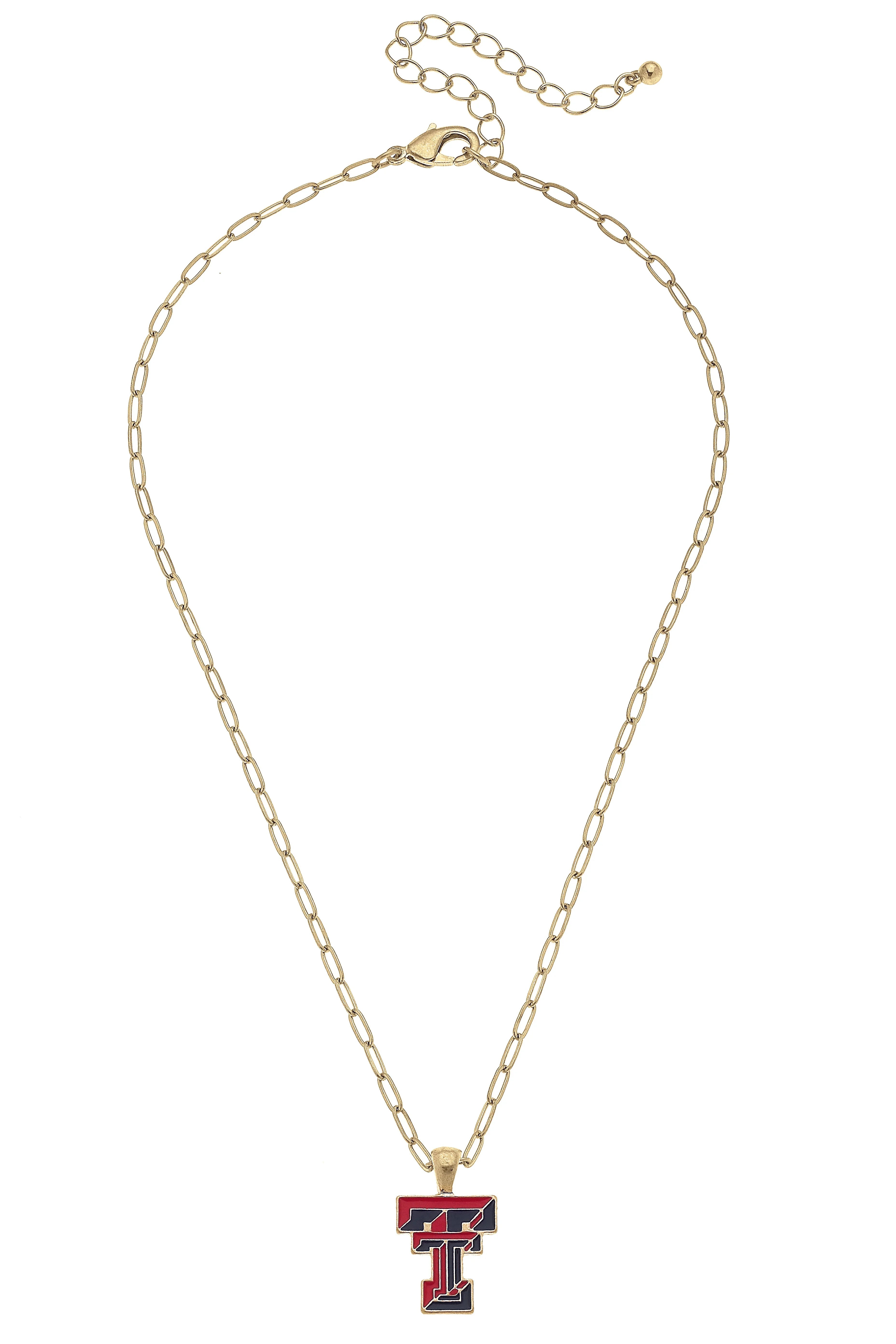 Texas Tech Red Raiders Enamel Pendant Necklace in Shiny Gold