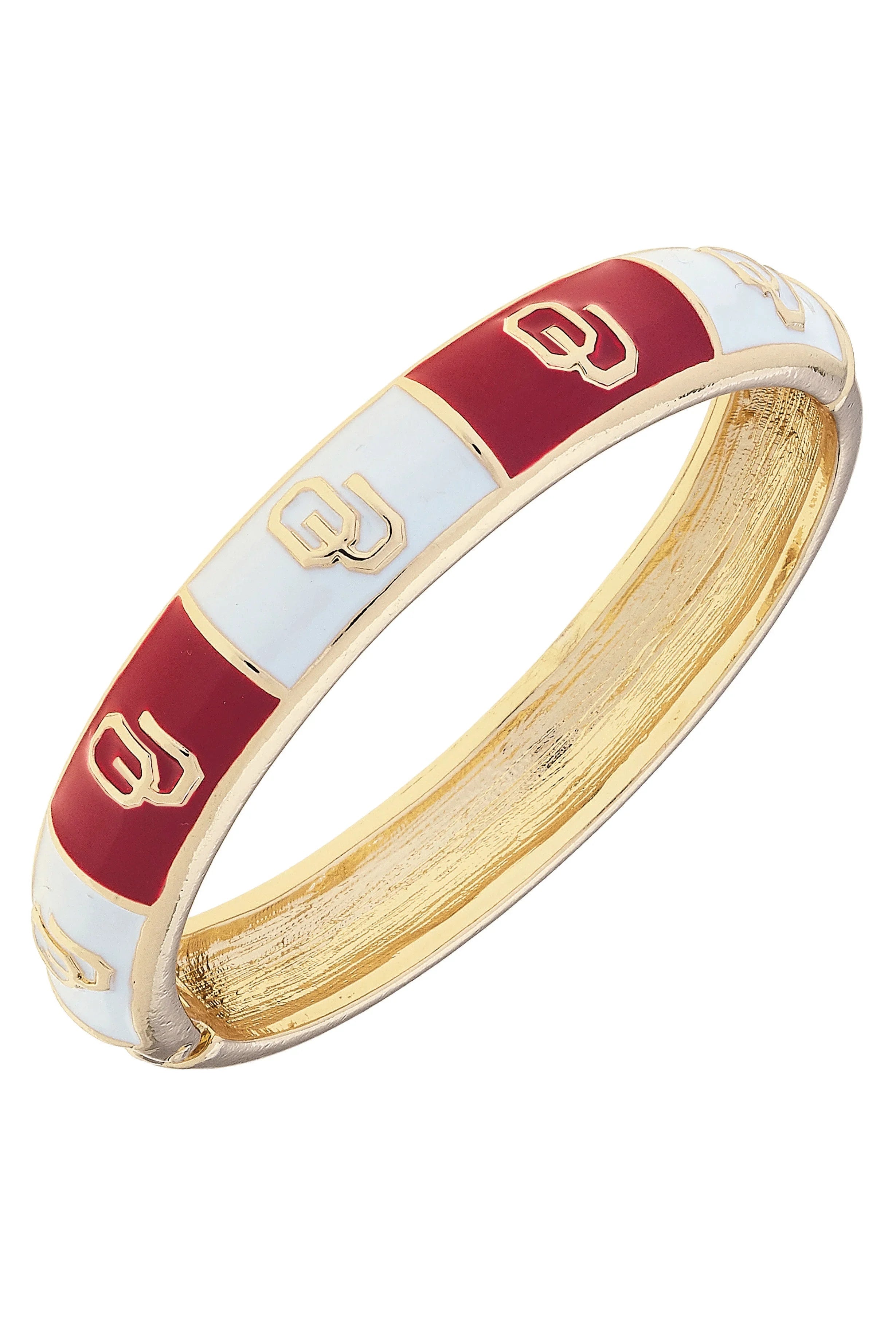 Oklahoma Sooners Sculpted Enamel Checkered Hinge Bangle in Crimson/White