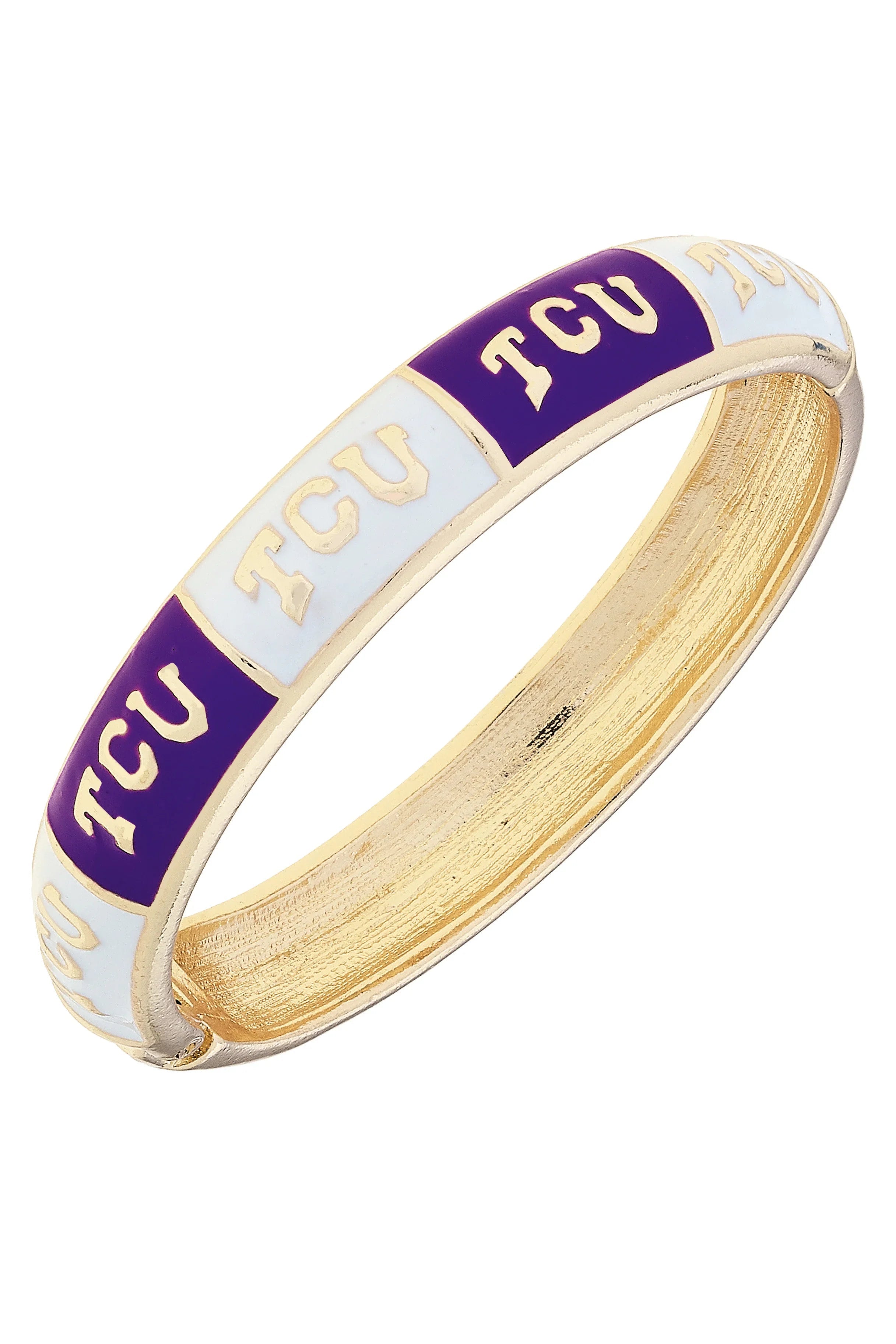 TCU Horned Frogs Sculpted Enamel Checkered Hinge Bangle in Purple/White