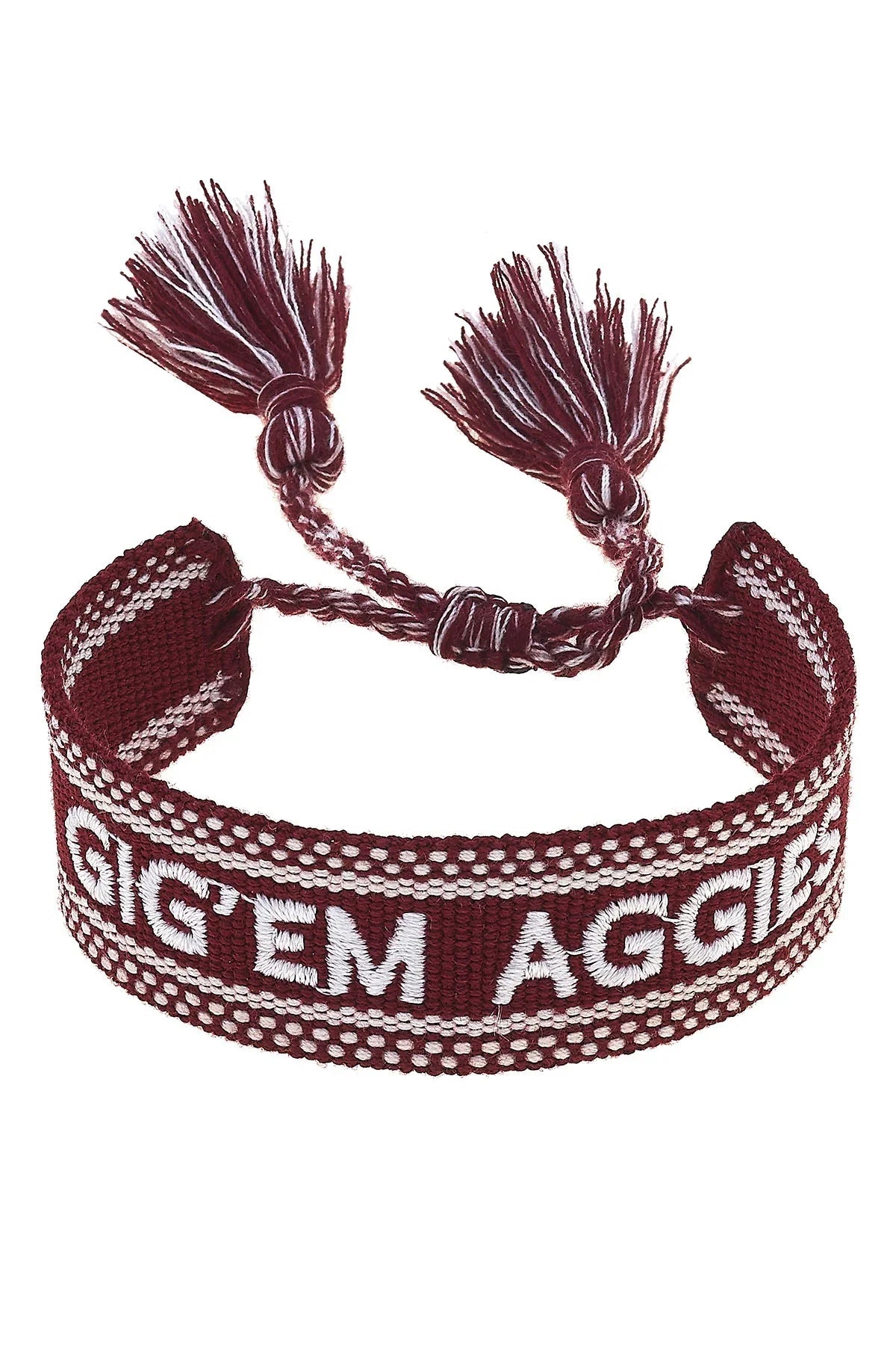 Texas A&M Aggies Woven Tassel Bracelet in Maroon/White