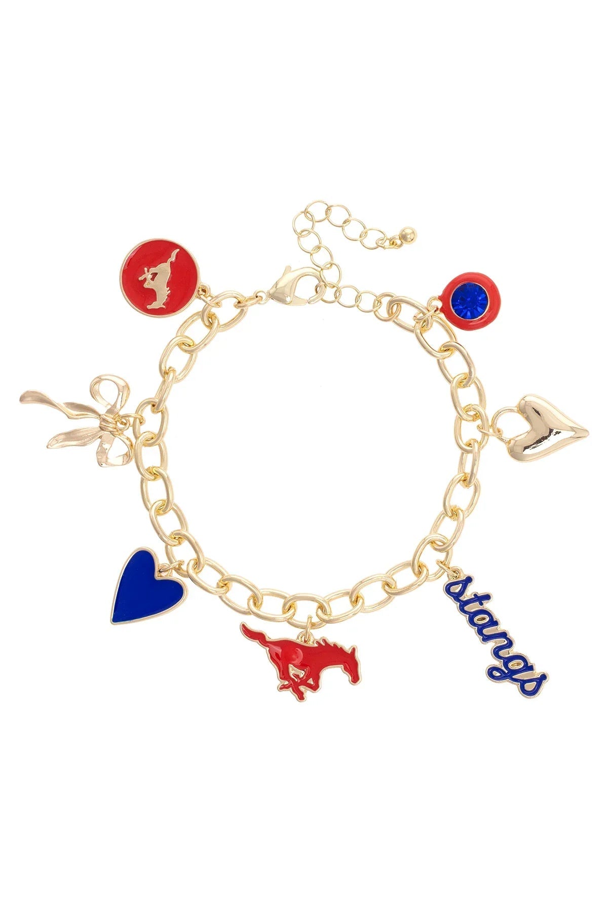SMU Mustangs Enamel Icons Charm Bracelet in Shiny Gold