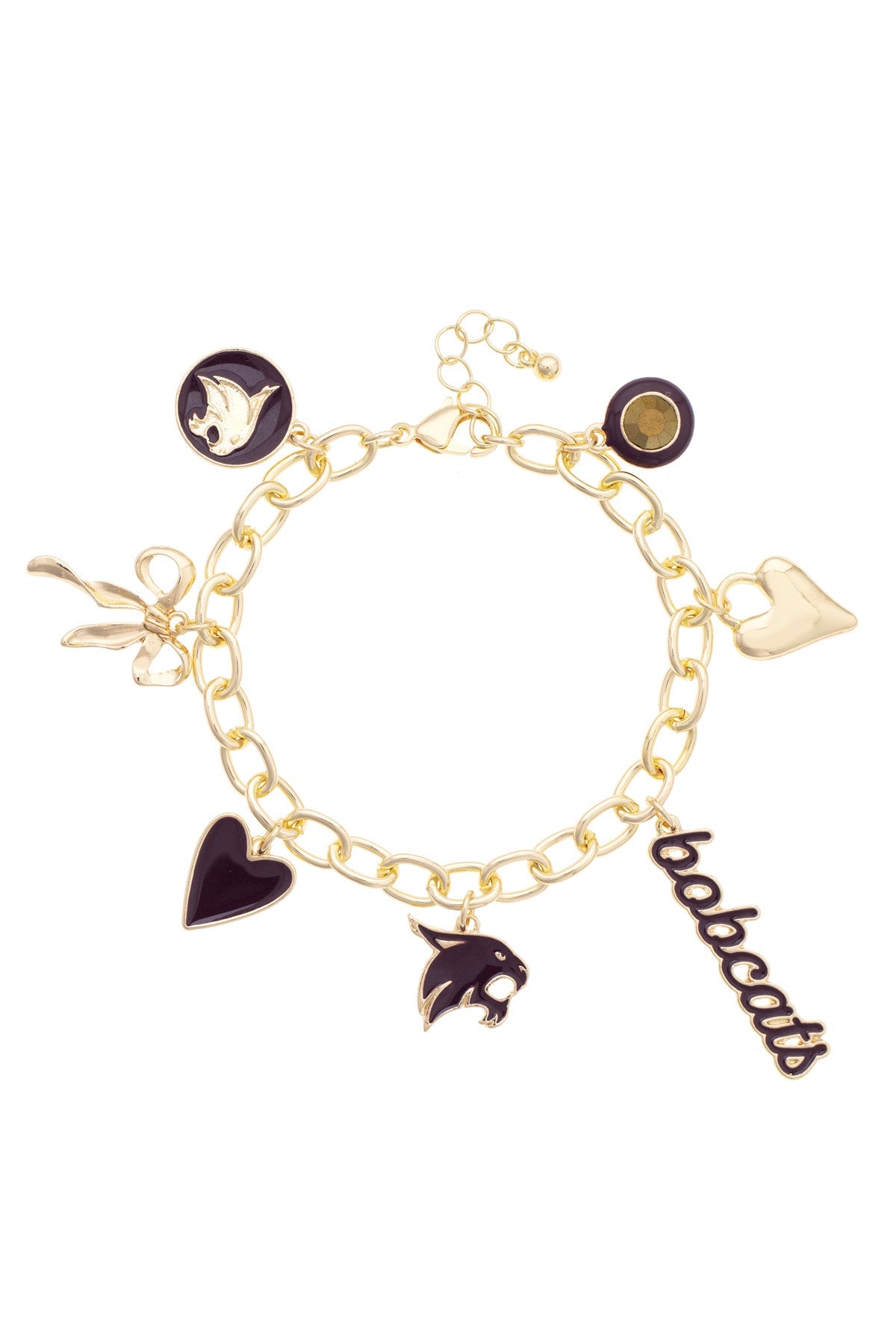 Texas State Bobcats Enamel Icons Charm Bracelet in Shiny Gold