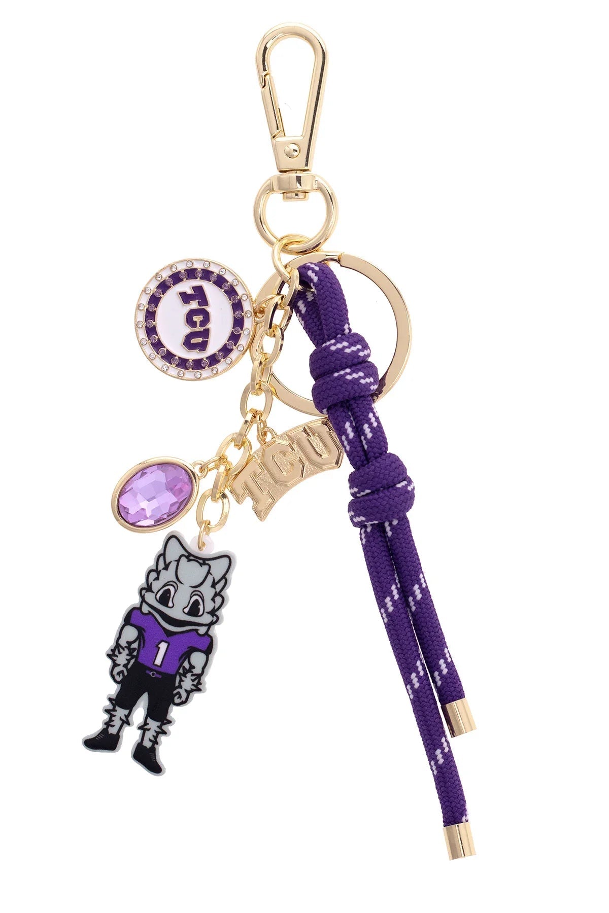 TCU Horned Frogs Cluster Bag Charm in Purple & Shiny Gold
