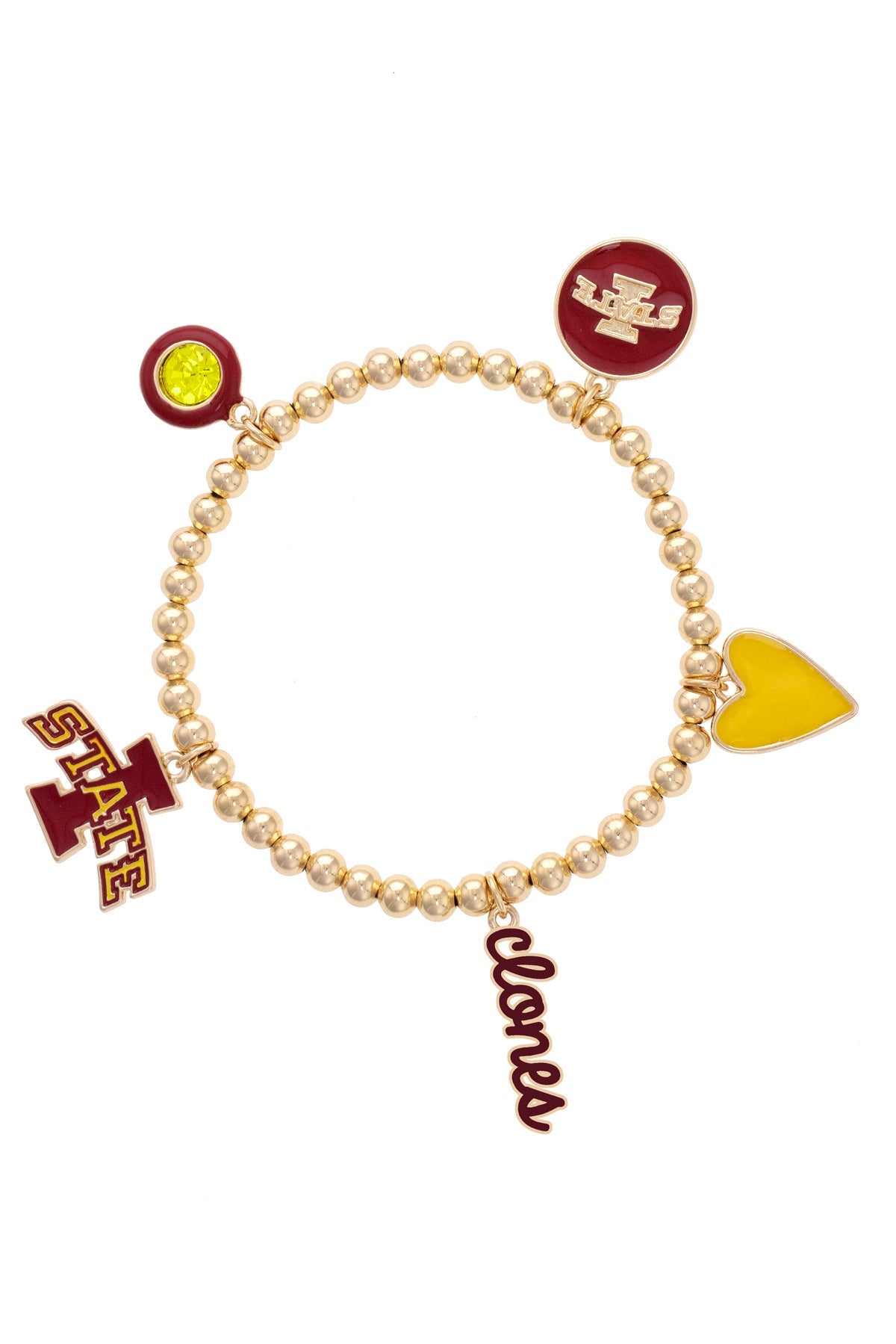 Iowa State Cyclones Enamel Icons Stretch Bracelet in Shiny Gold