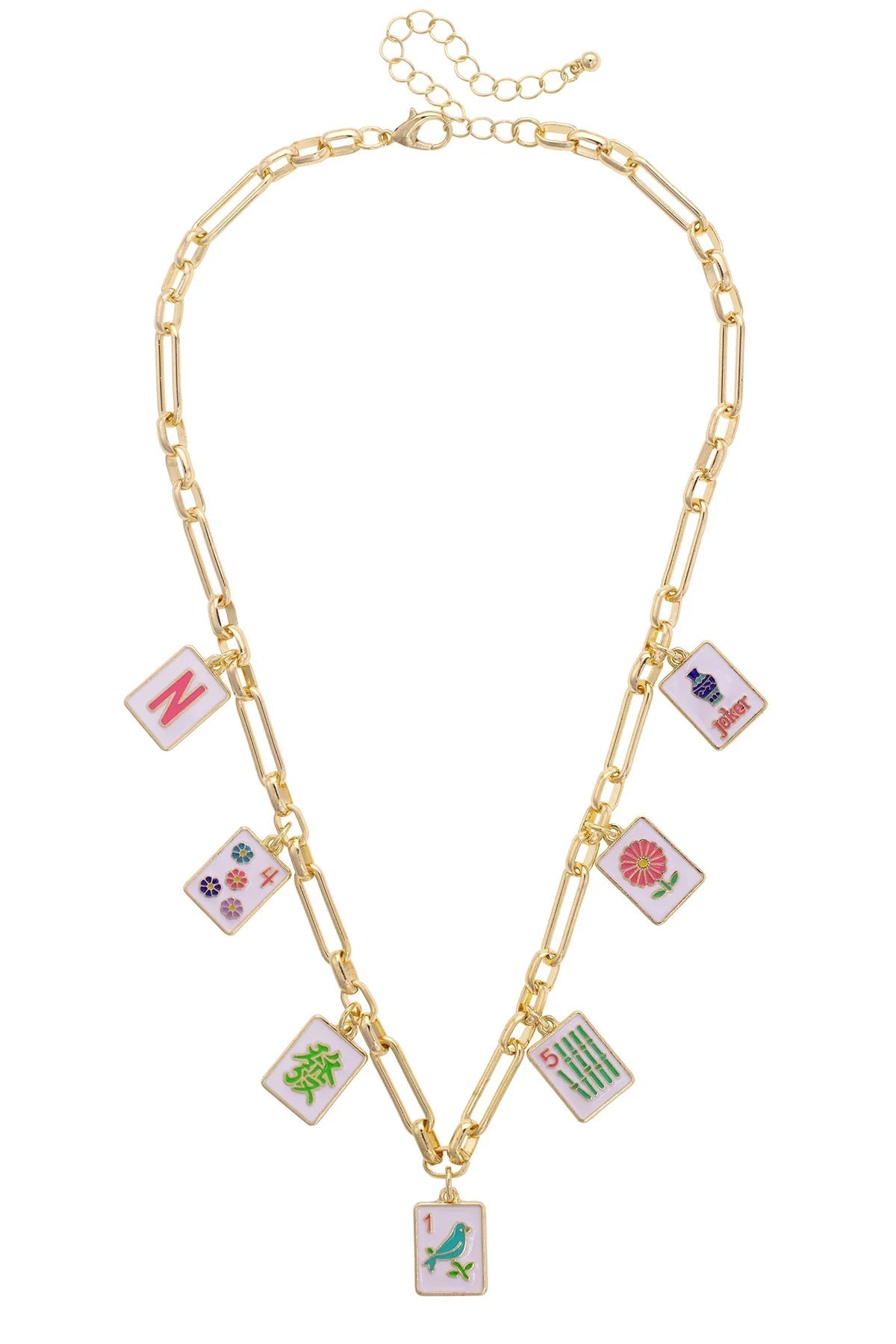 Going Mahjong! Enamel Charm Necklace in Multi