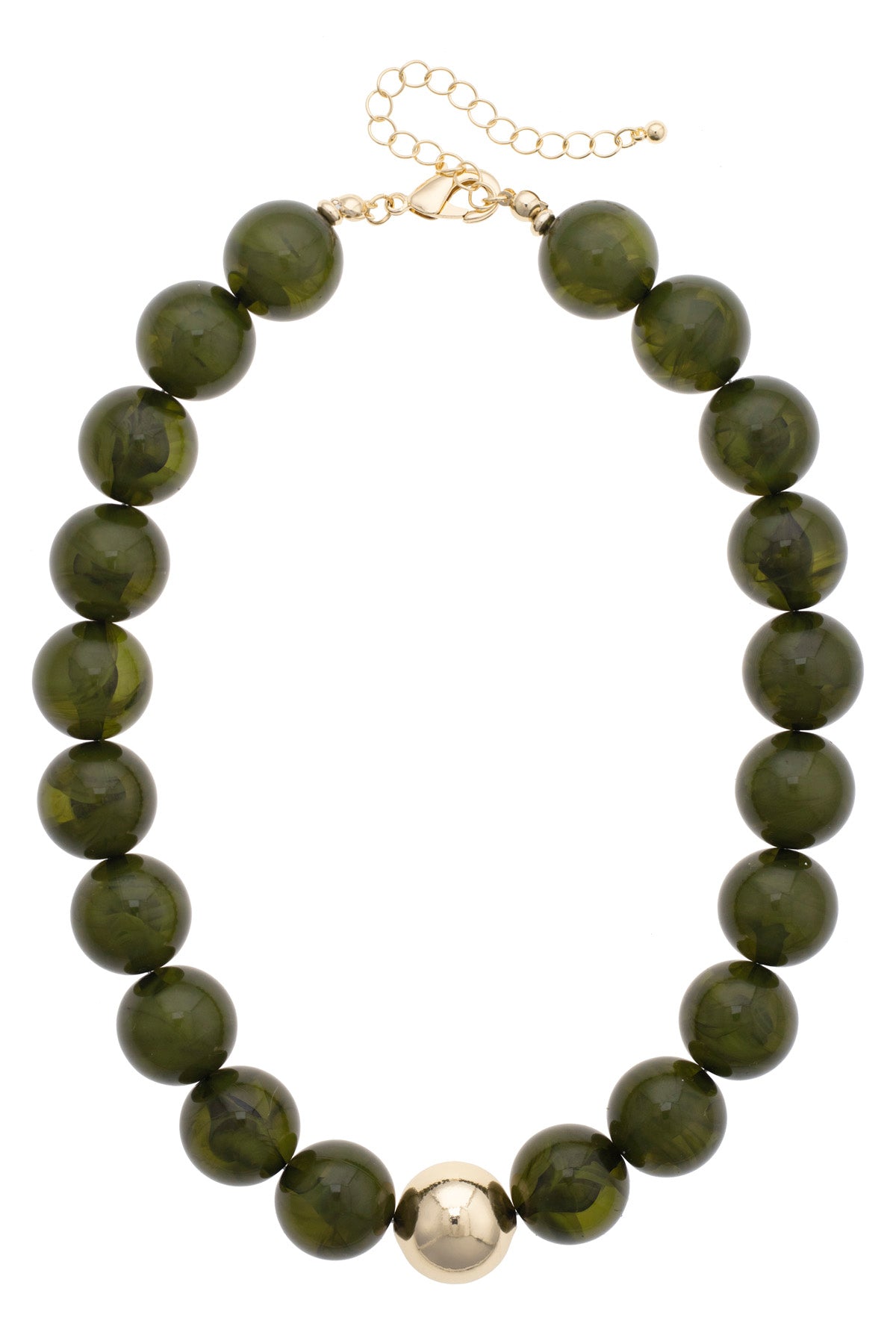 Marjorie Beaded Gumball Necklace in Dark Green