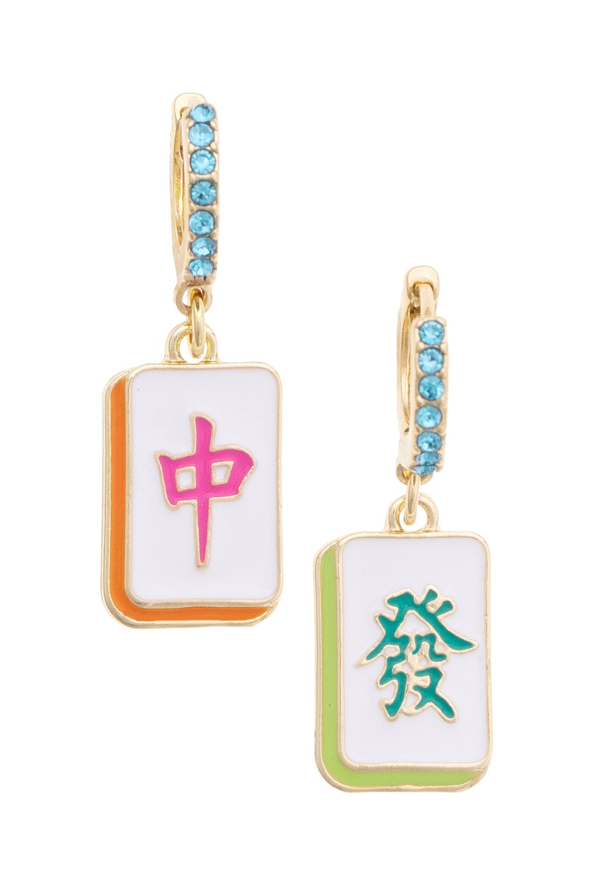Dragon Mahjong Pave Huggie Hoop Earrings in Pastel Multi