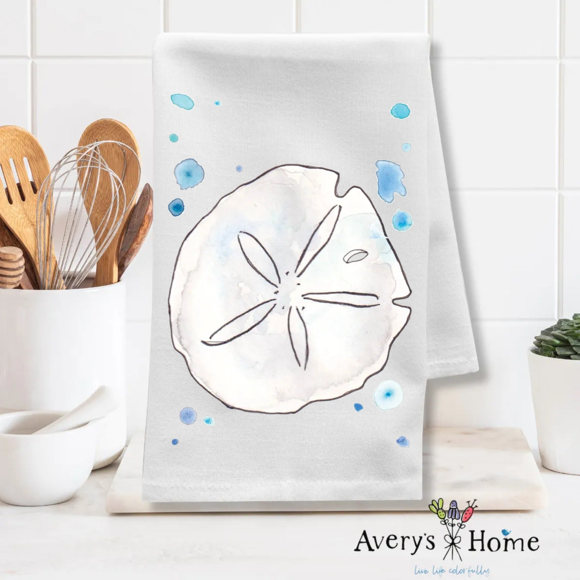 Sand Dollar dish towel, 27x27 flour sack cotton