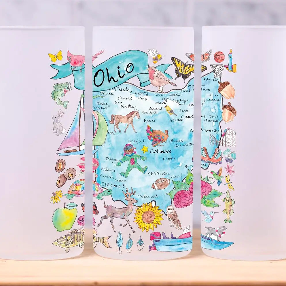 Ohio State Map Frosted Drinking Glass