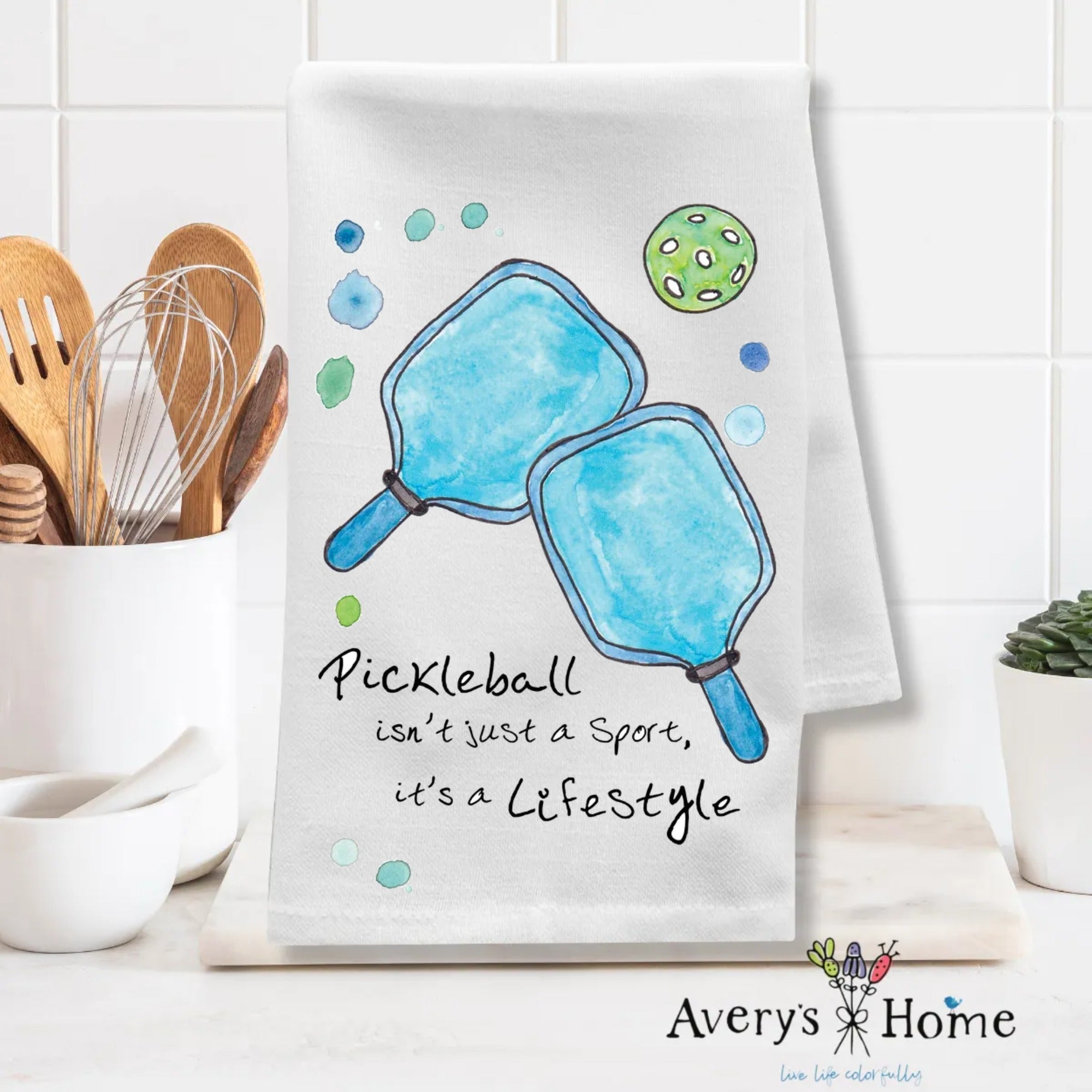 Pickleball Lifestyle dish towel design detail