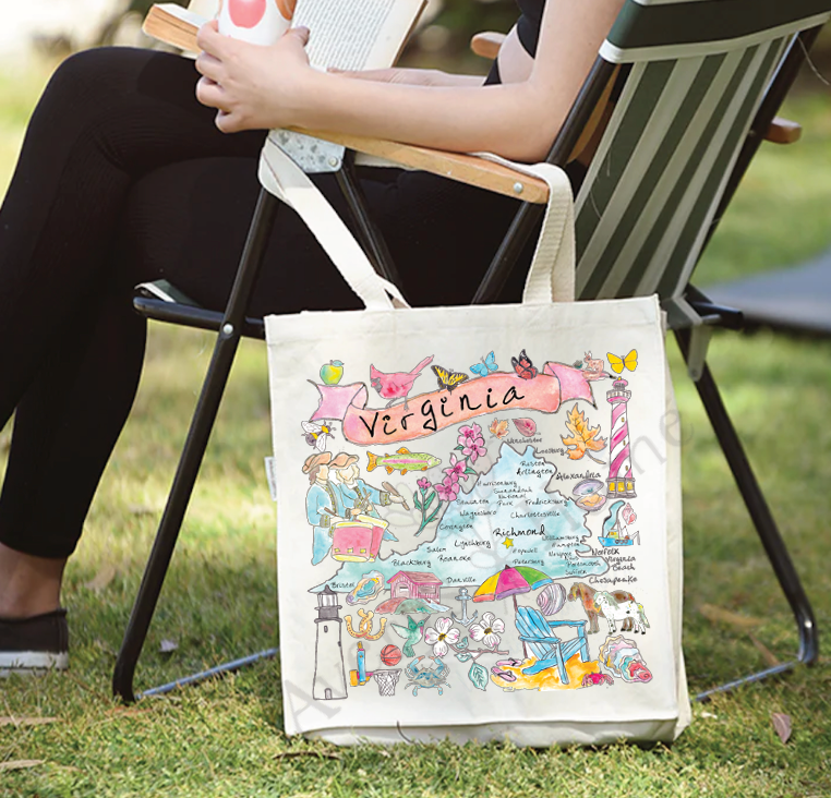 Virginia State Map cotton tote bag, art by Avery Jackson