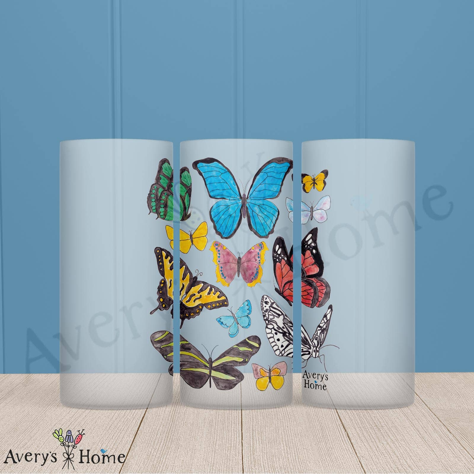 Butterfly Garden Frosted Drinking Glass