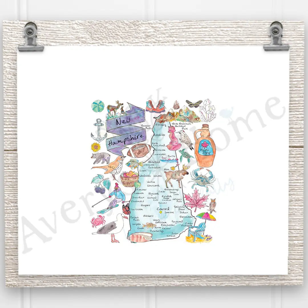 New Hampshire State Map Frosted Drinking Glass