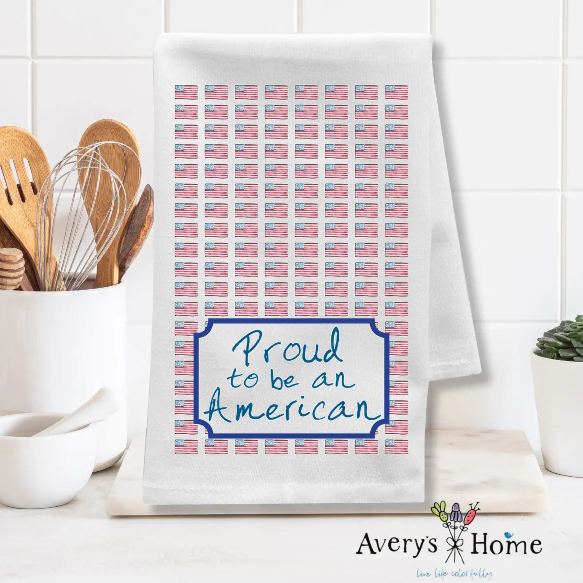 Proud to Be American dish towel design detail