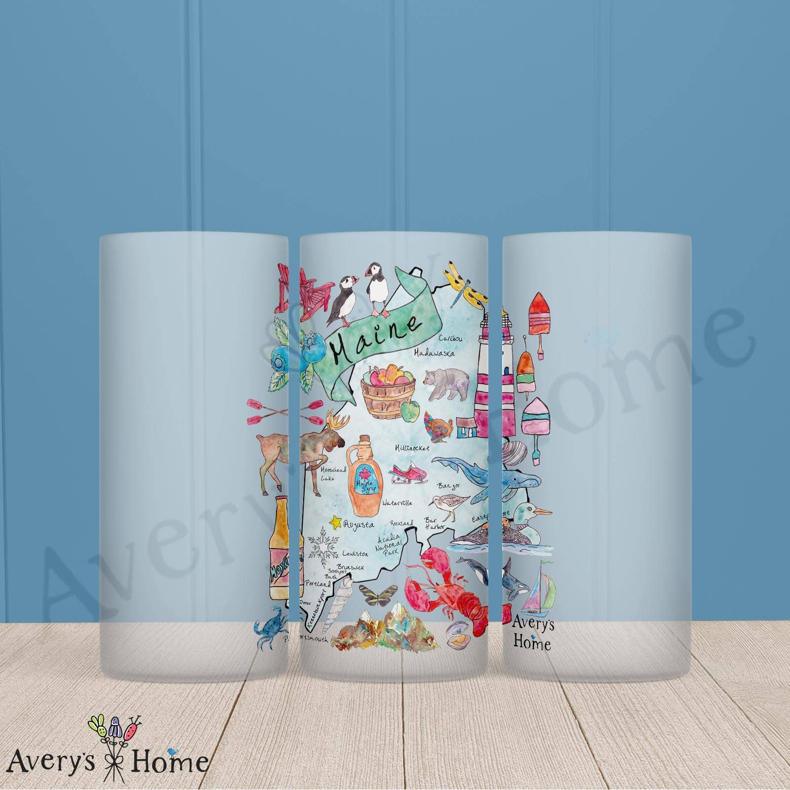 Maine State Map Frosted Drinking Glass