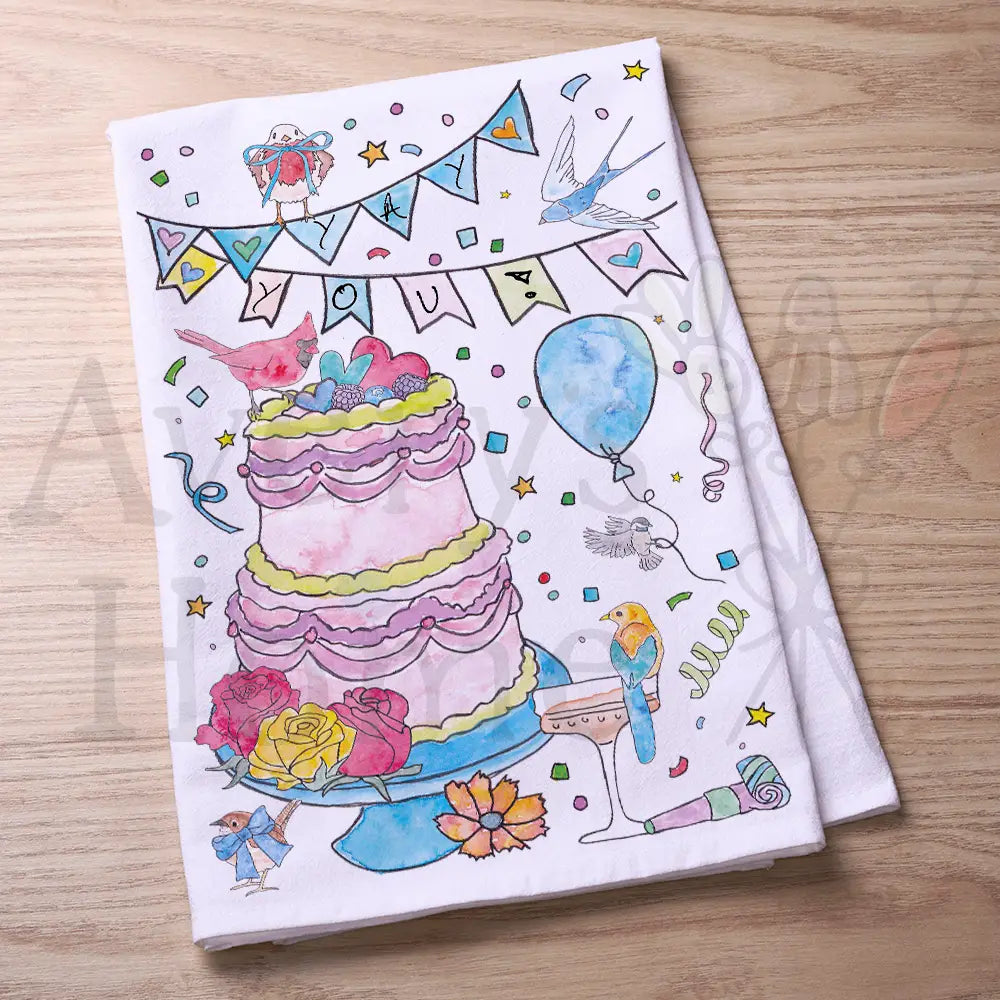 Celebration for You flour sack dish towel, art by Avery Jackson