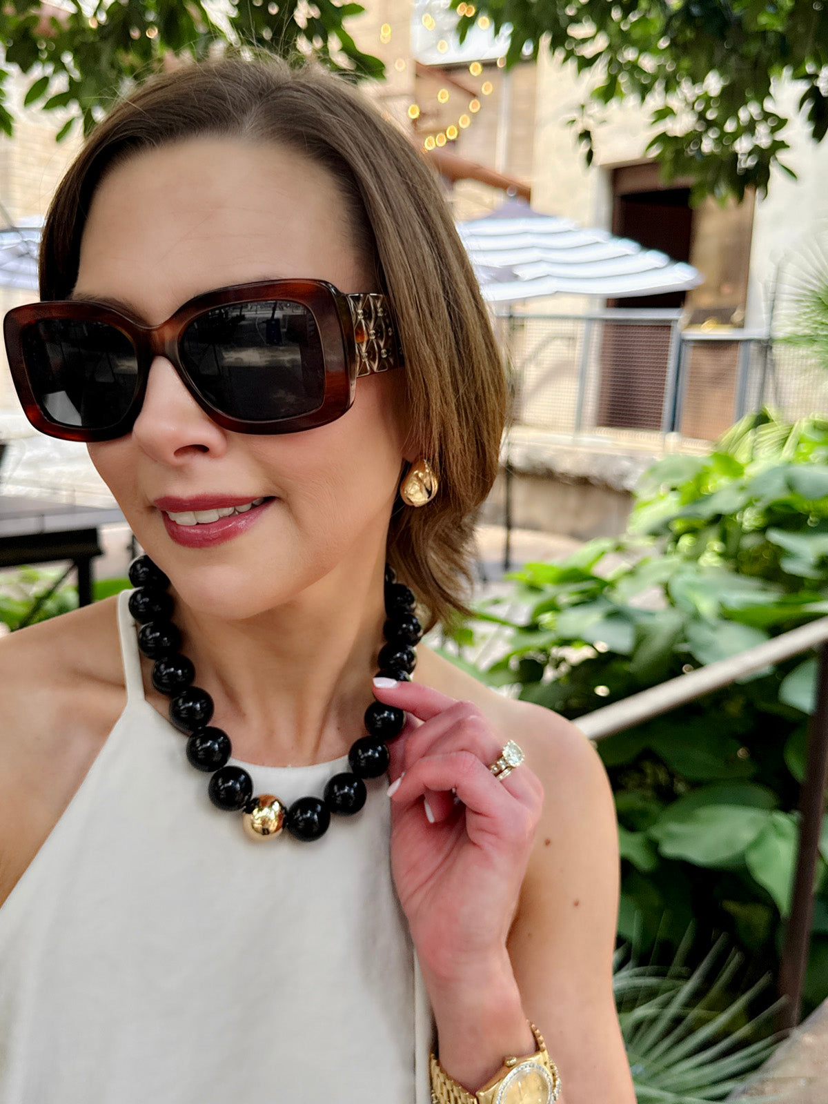 Marjorie Beaded Gumball Game Day Necklace in Black