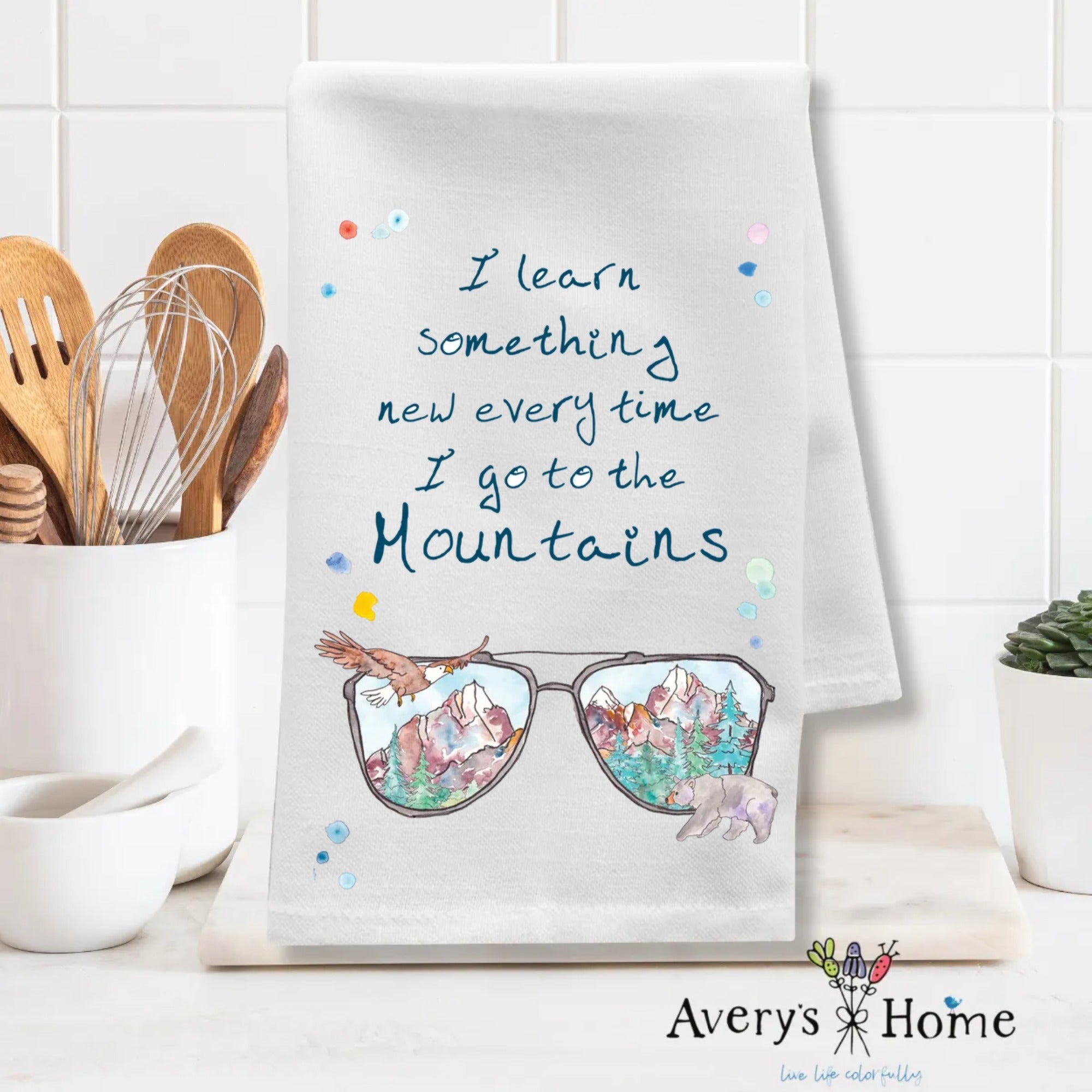 Mountain Sunglasses Vacation dish towel design detail