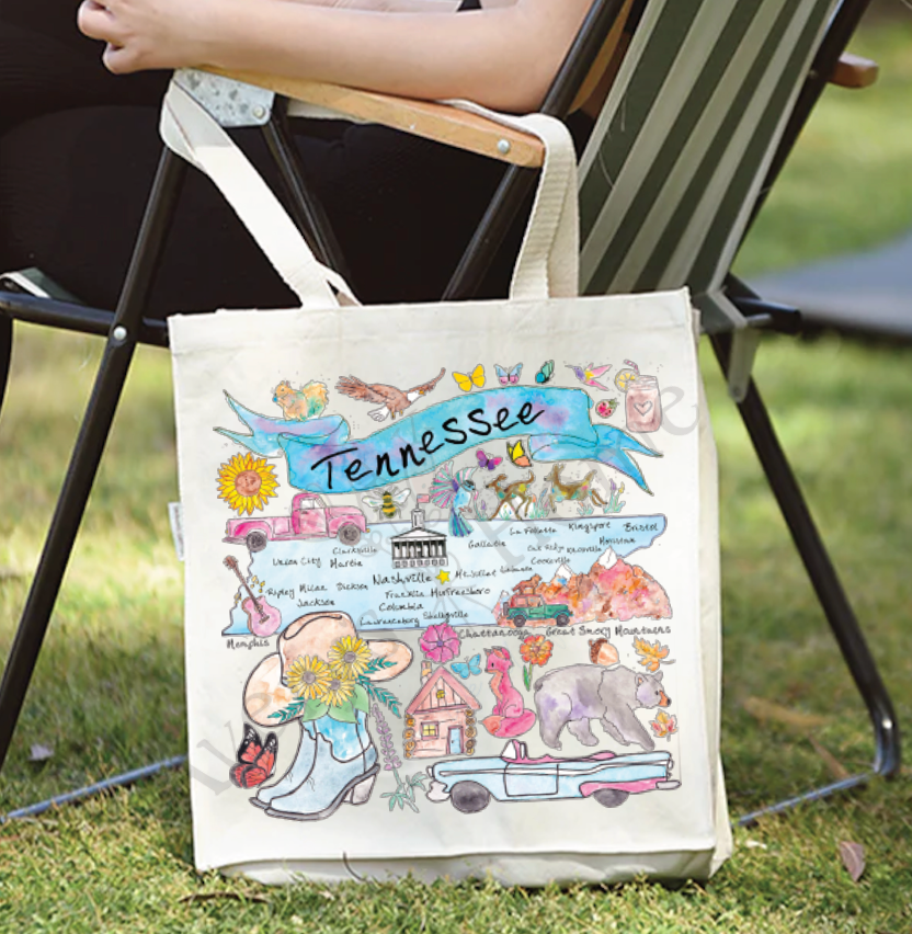 Tennessee State Map cotton tote bag, art by Avery Jackson