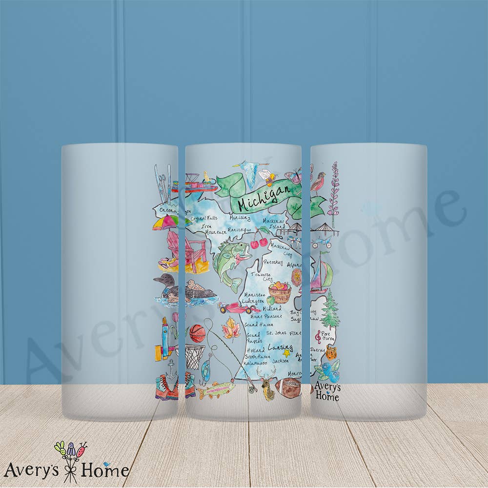 Michigan State Map Frosted Drinking Glass