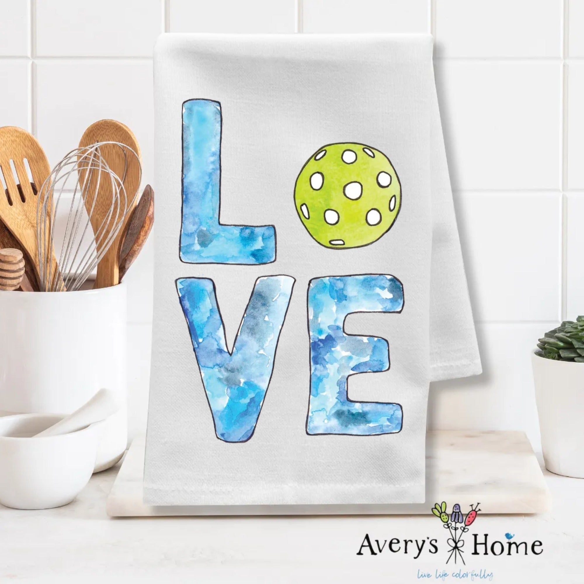 Pickleball LOVE dish towel design detail